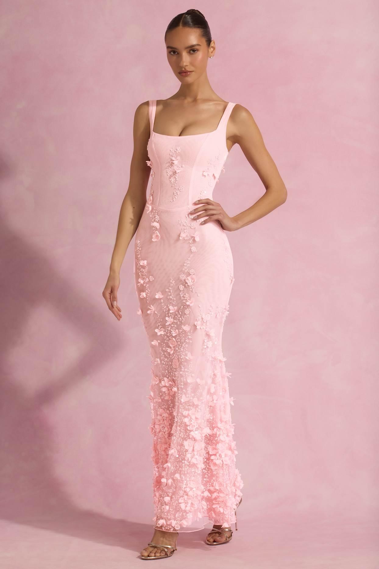 Embellished Fishtail Corset Gown in Pink Product Image