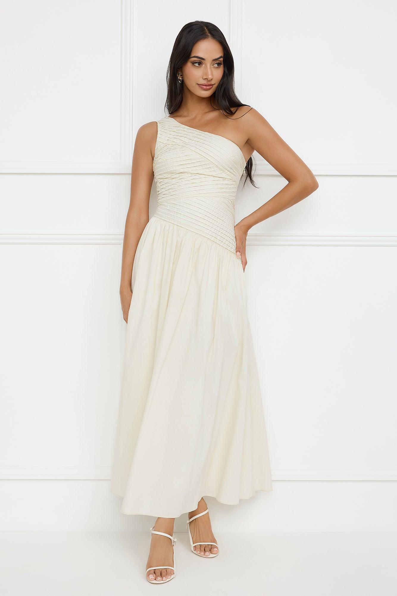 Seashell Moments One Shoulder Maxi Dress Beige Product Image