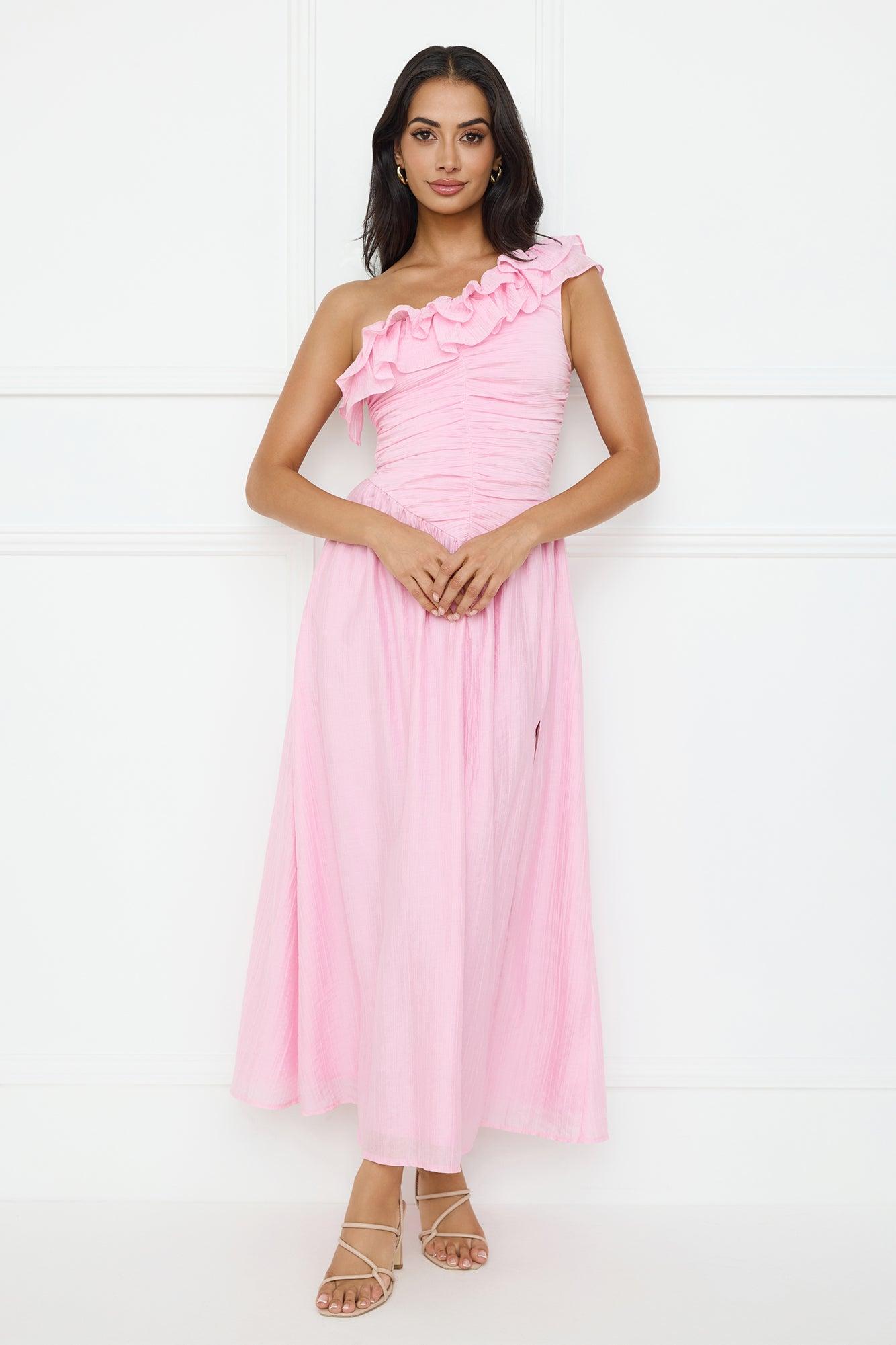 Pastel Dream One Shoulder Maxi Dress Pink Product Image