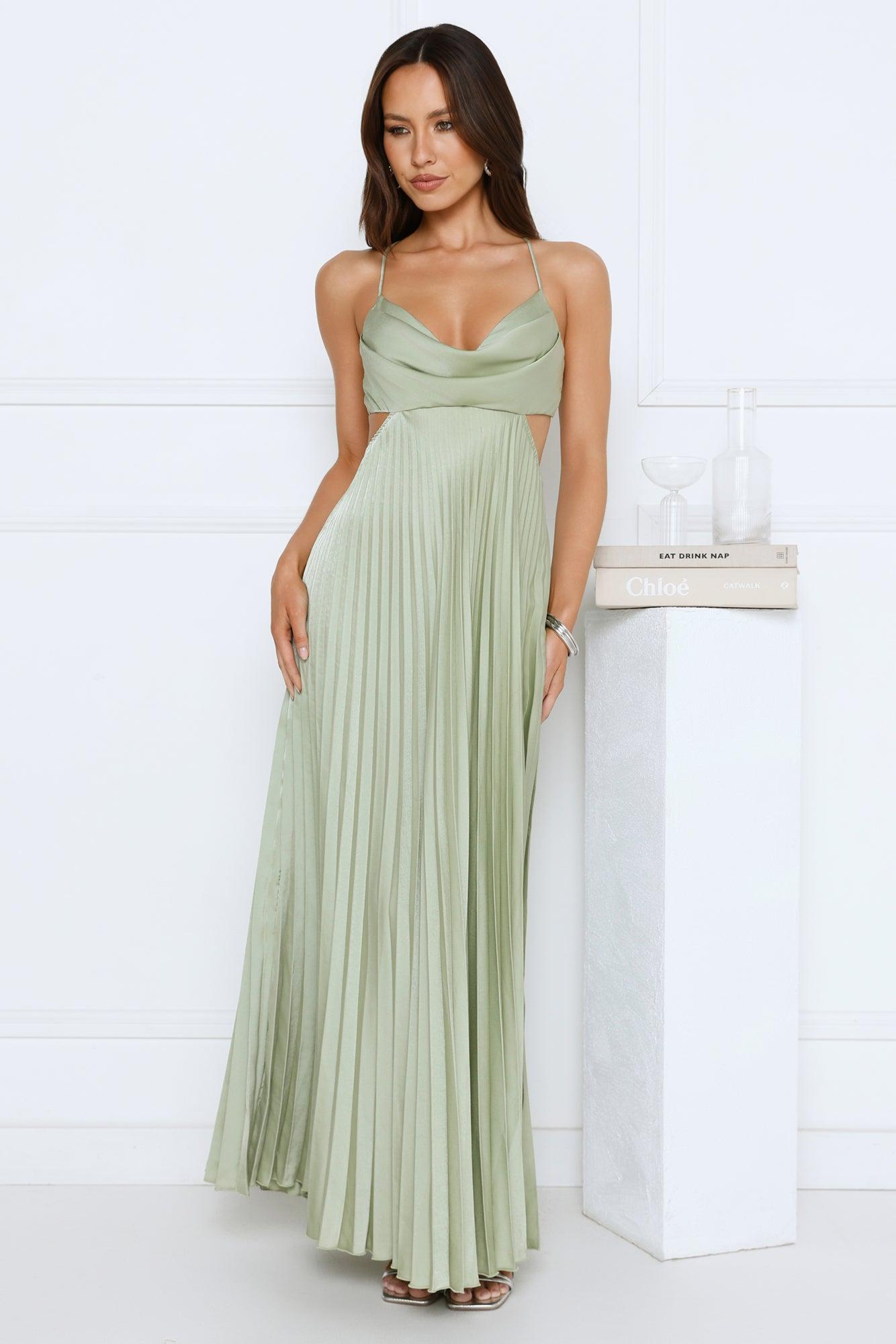 Prime Era Satin Maxi Dress Sage Product Image