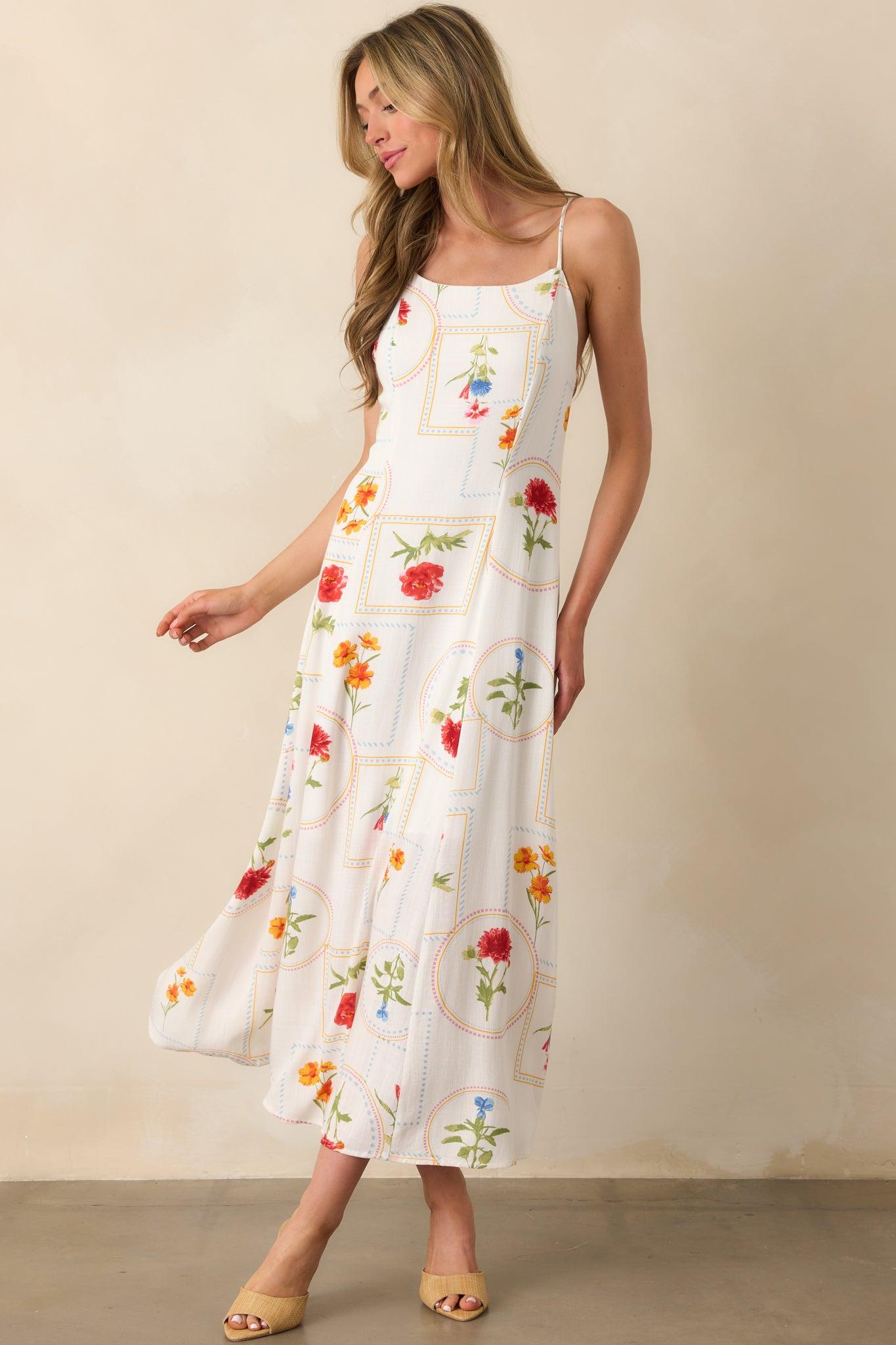 Moving On To Better Days Ivory Floral Patchwork Maxi Dress Product Image