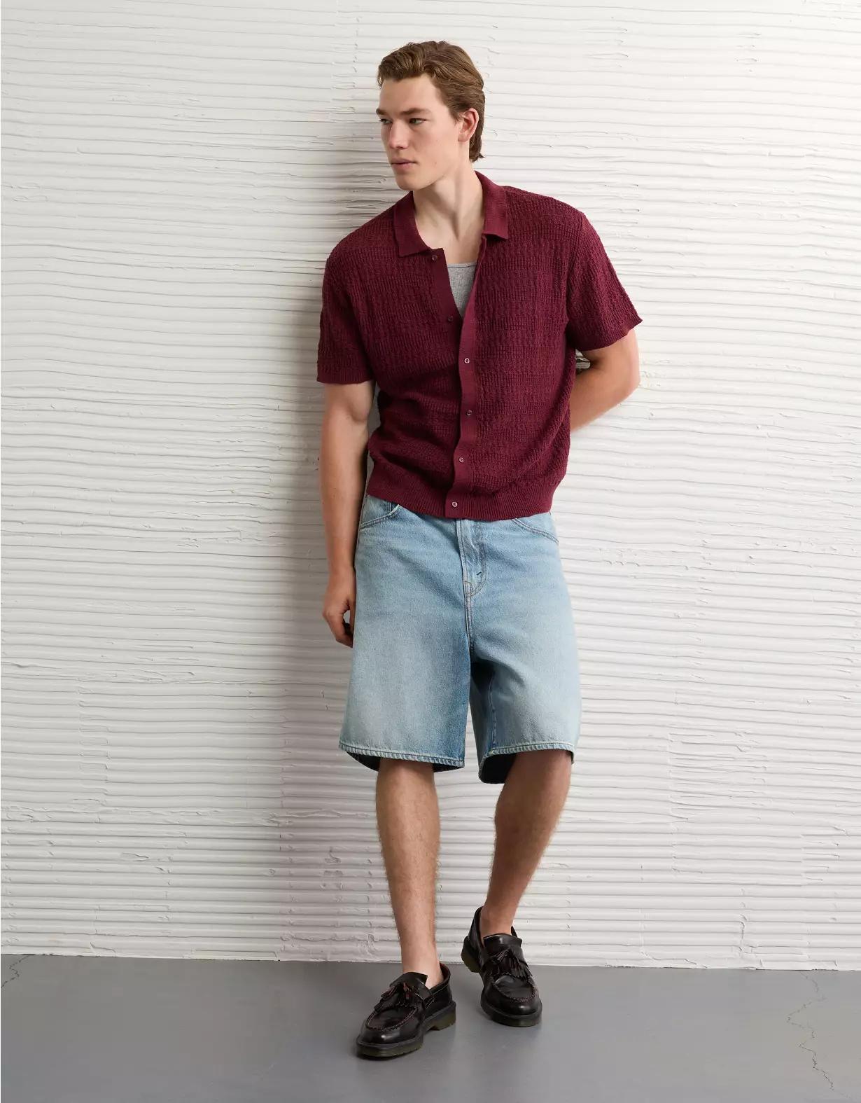 AE Weekend Button-Up Sweater Polo Shirt Product Image