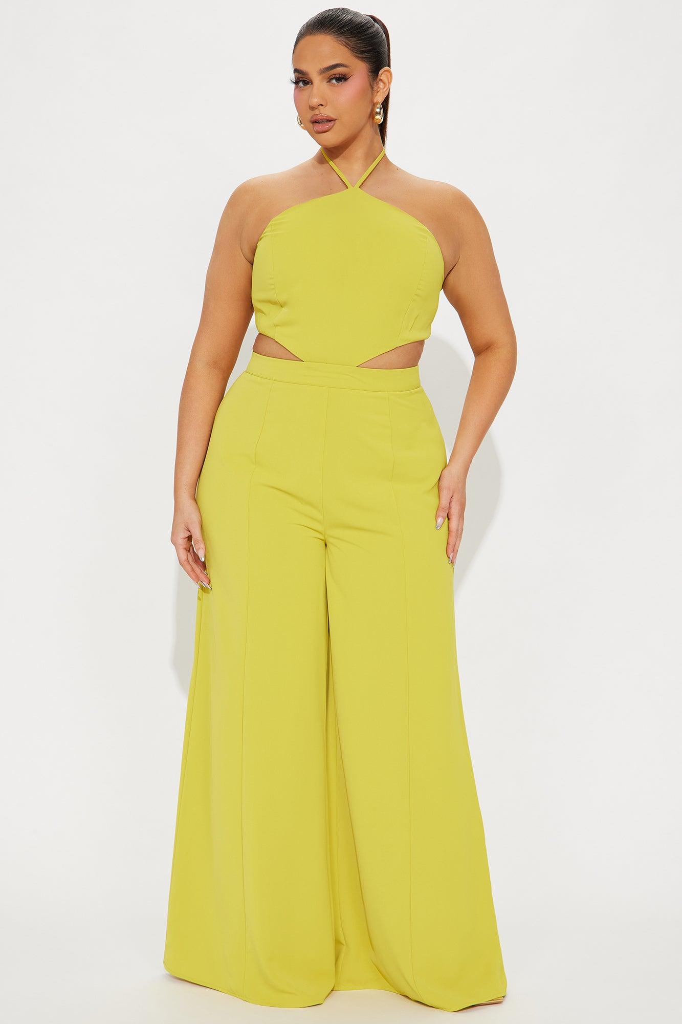 Sienna Halter Jumpsuit - Chartreuse Product Image