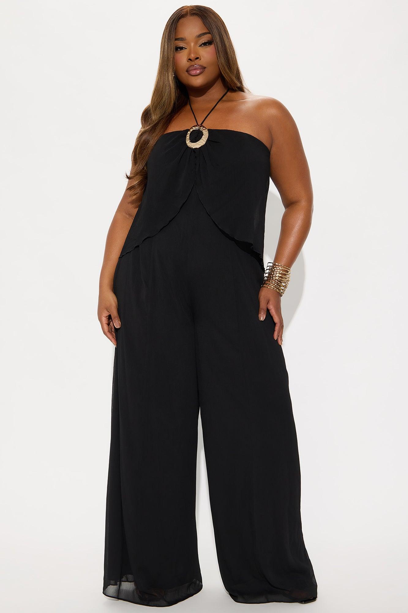 Jezibel Chiffon Wide Leg Jumpsuit - Black Product Image