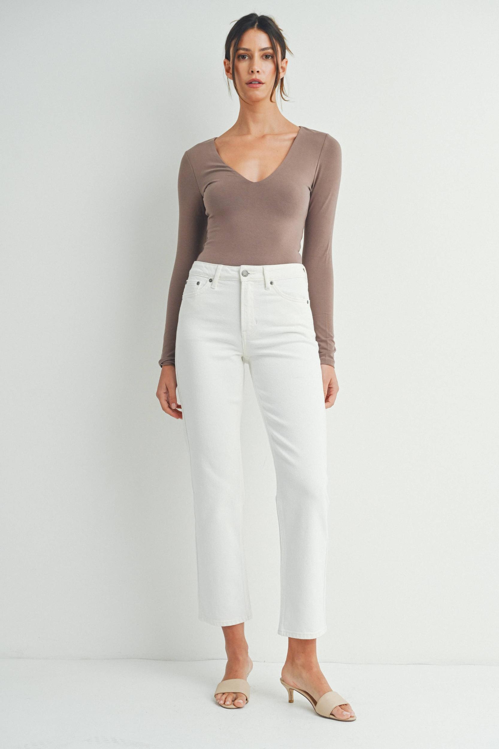 JBD Sindie Mid Rise Cream Straight Jeans Product Image