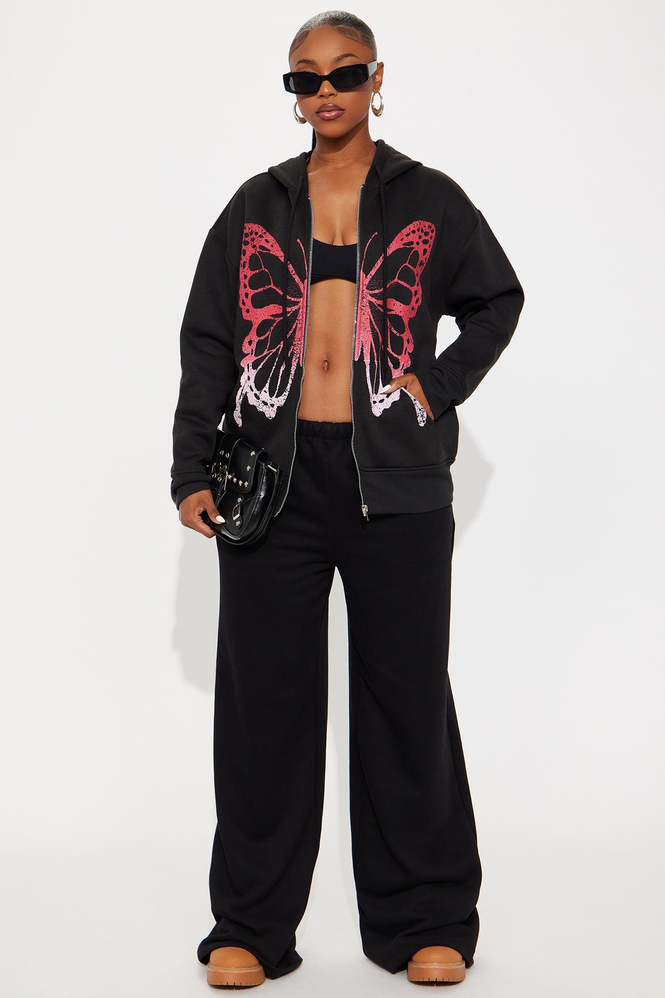 Bianca Ombre Butterfly Full Zip Hoodie - Black Female Product Image