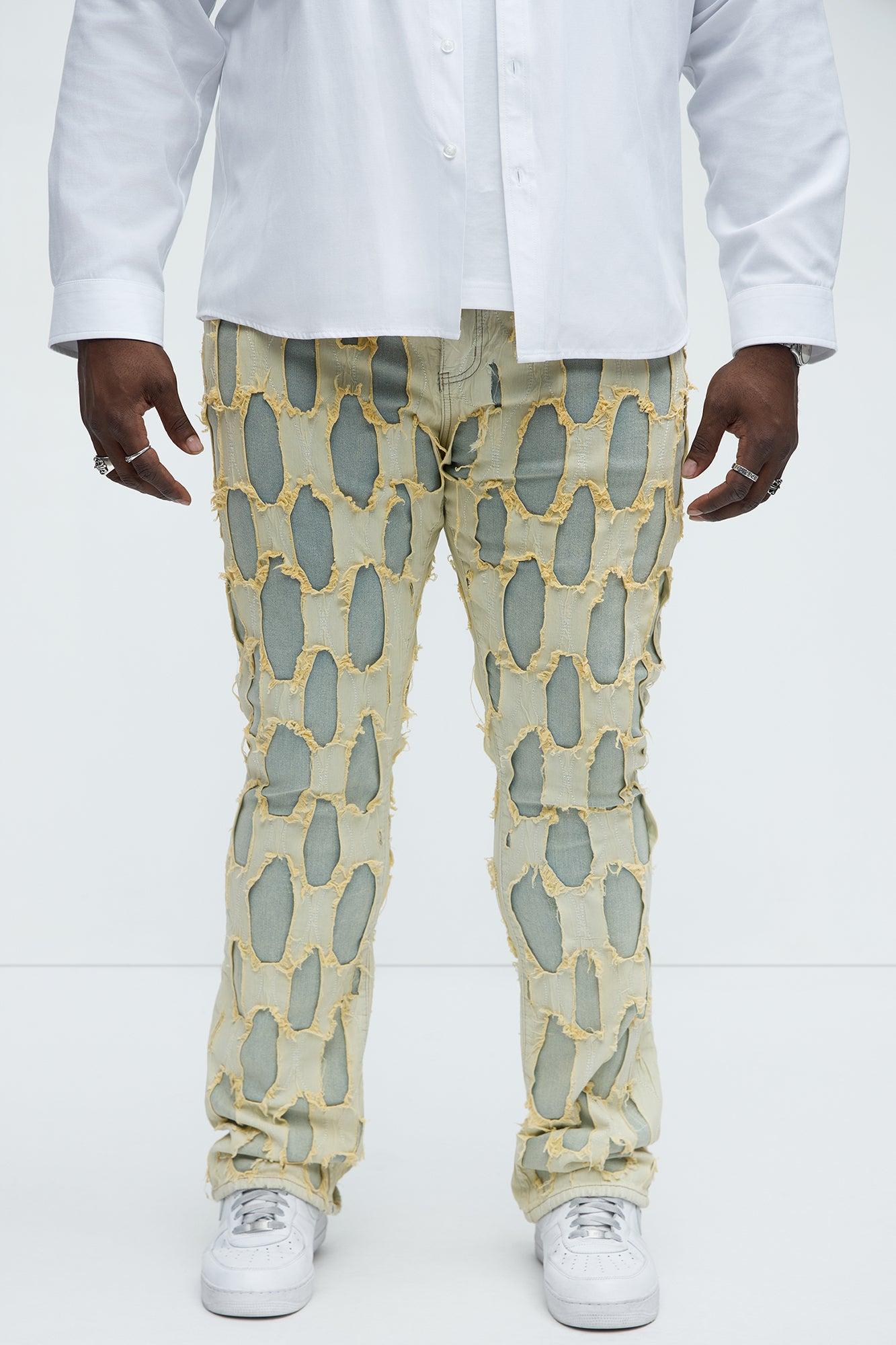 Shredded Distressed Stacked Skinny Flare Jeans - Medium Wash Product Image