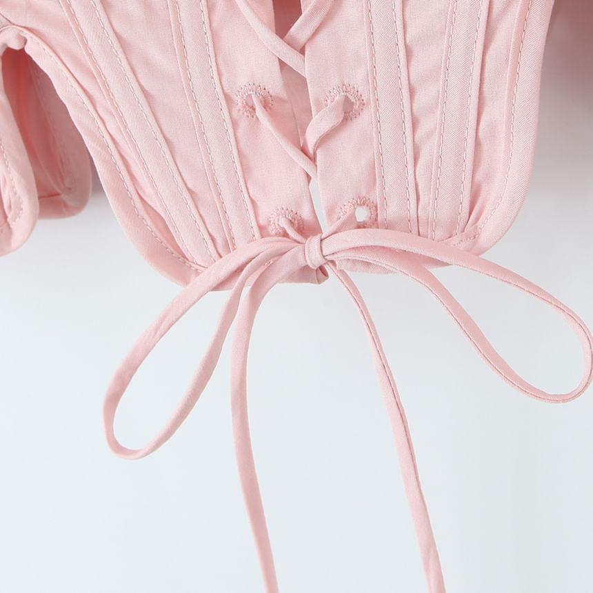 Sleeveless Lace-Up Plain Crop Corset Top Product Image