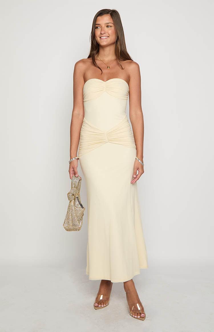 Krissy Cream Mesh Strapless Maxi Dress Product Image