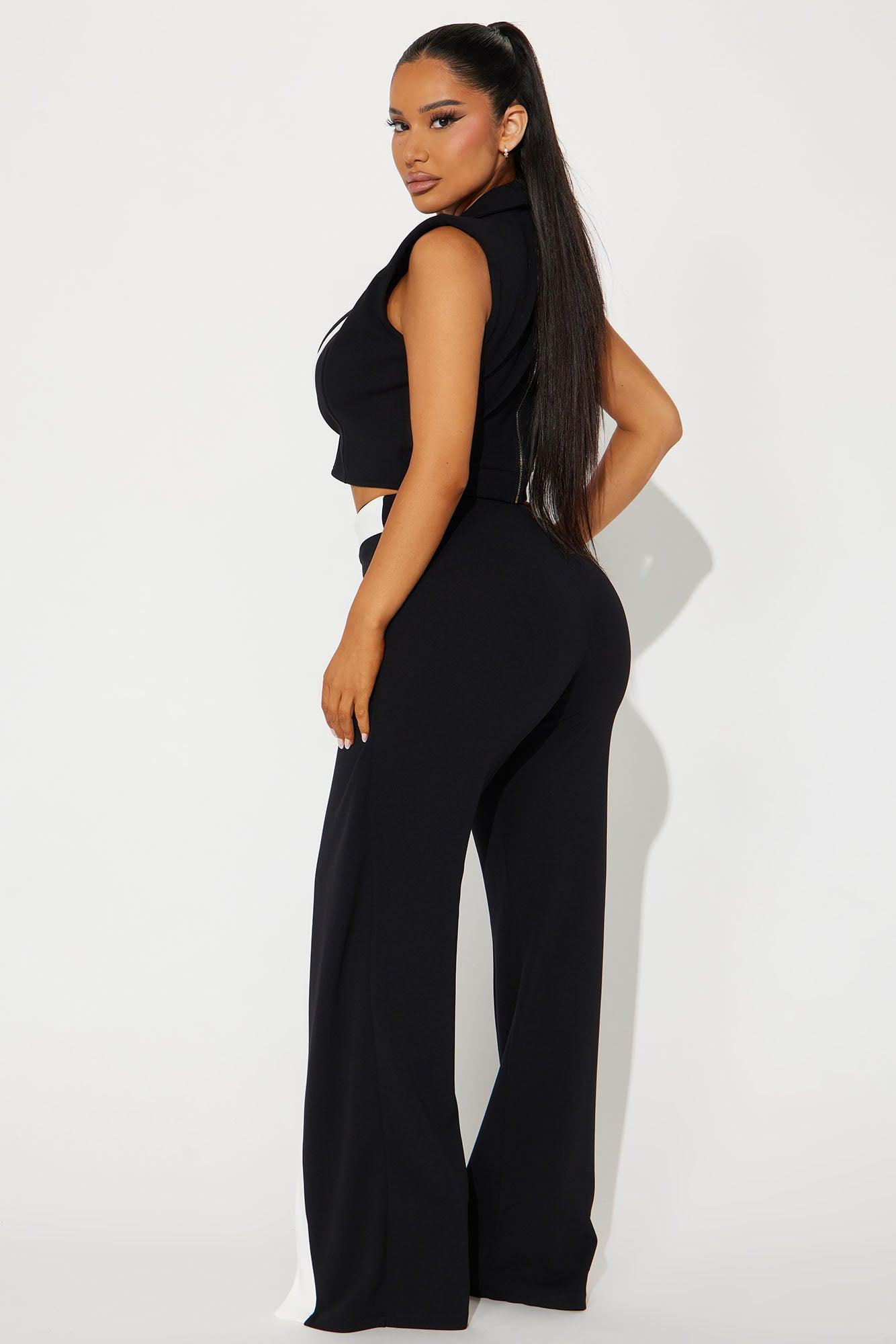 Amelia Vest Pant Set - Black/White Product Image