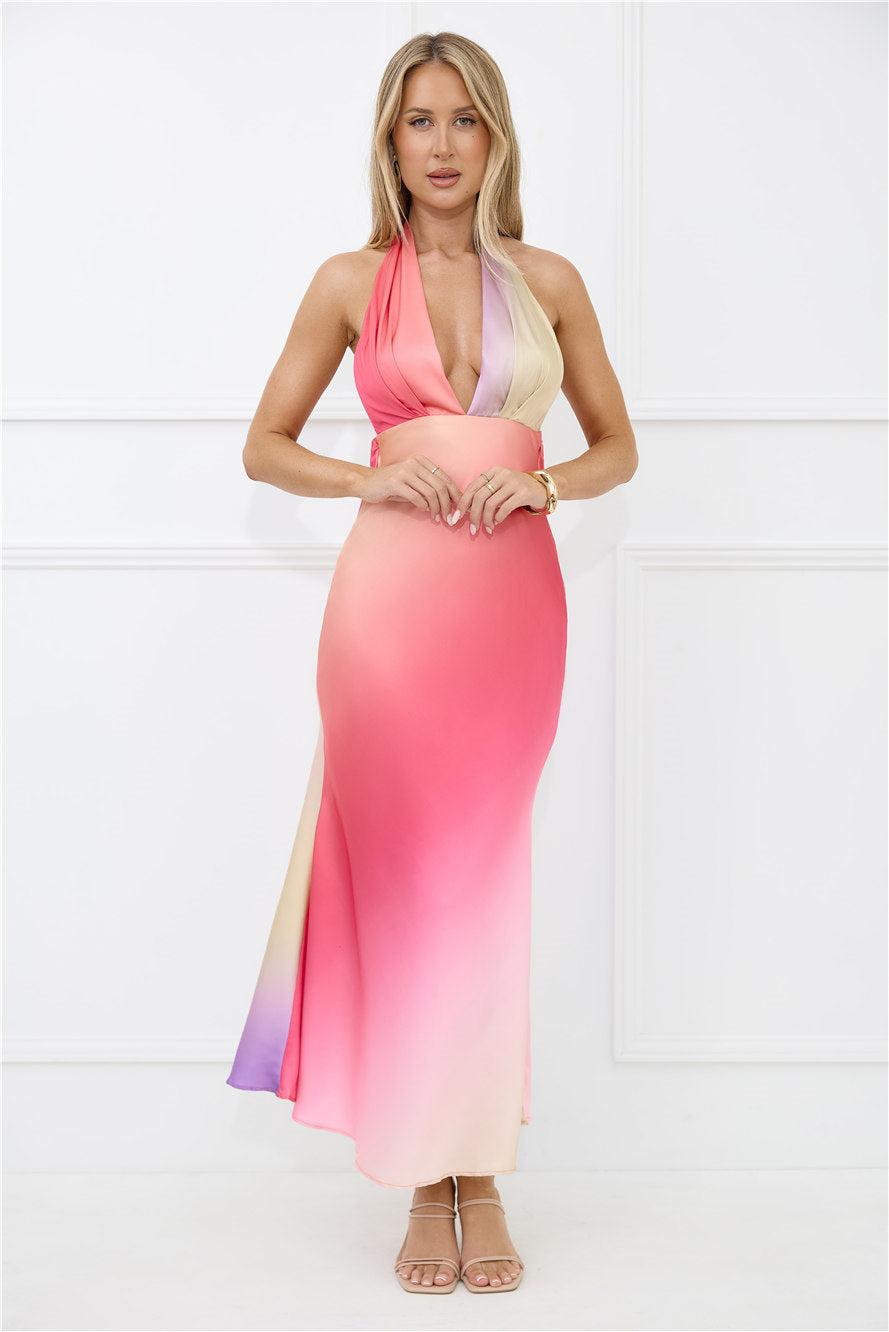 Dreams in Colour Satin Maxi Dress Multi Product Image