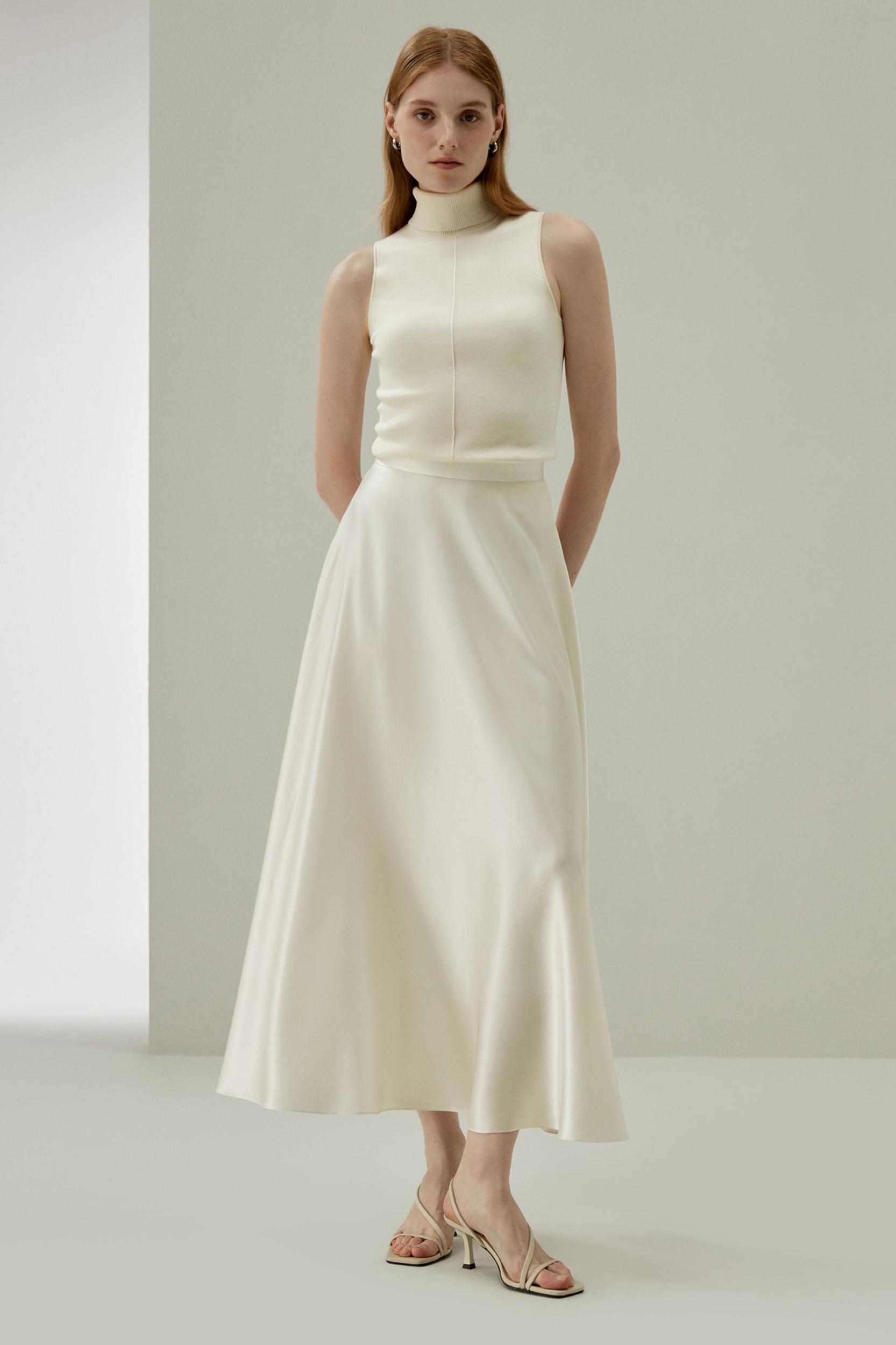 LILYSILK Silk Pleated Skirt for Women Lily White Pure Silk Natural Fluid Sheen Skirt 8 Product Image