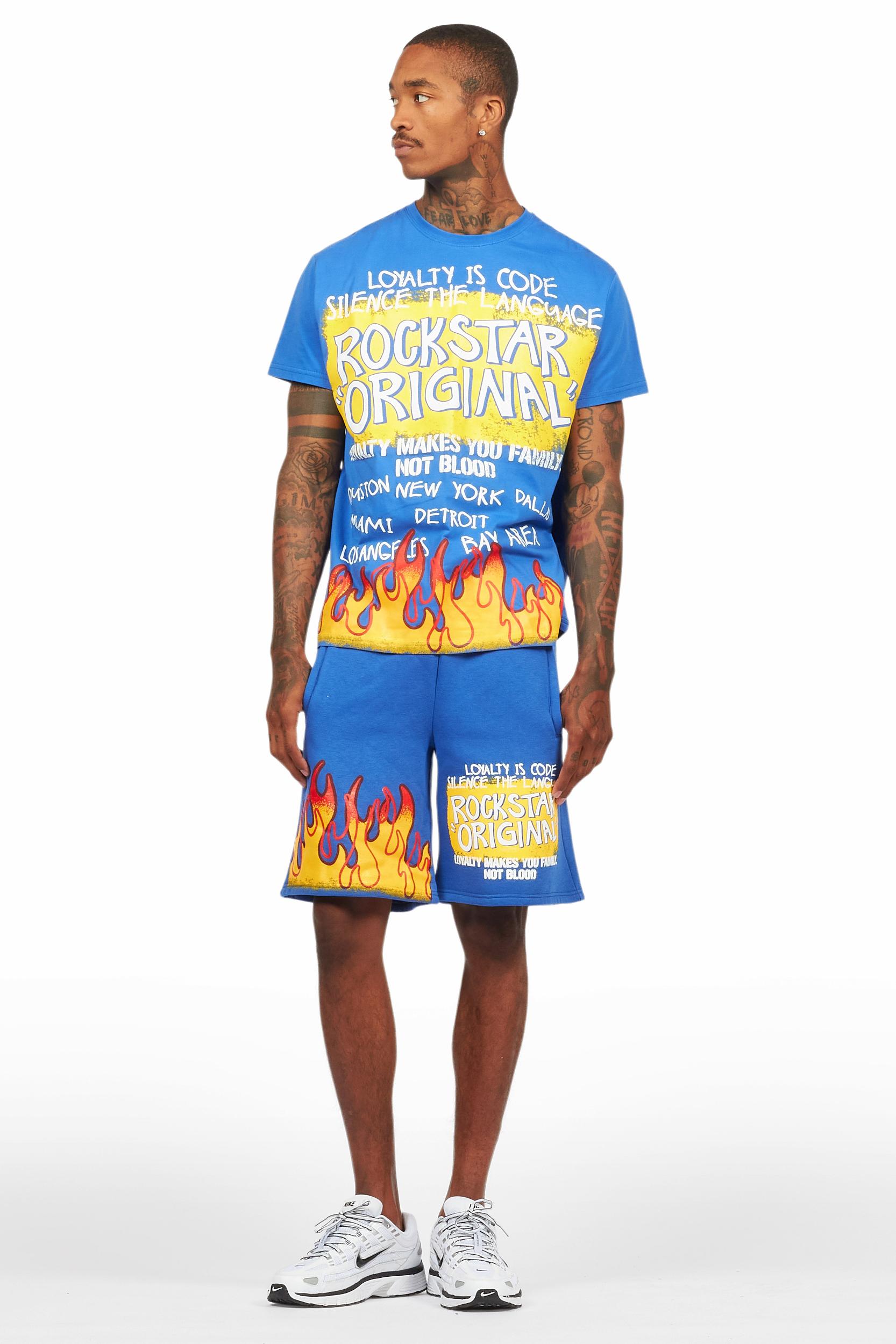 Beno Royal Blue Graphic T-Shirt Short Set Male Product Image