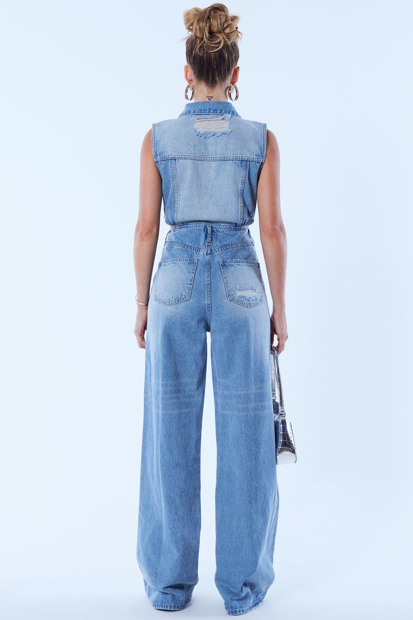 Baylin Denim Jumpsuit - Light Wash Product Image