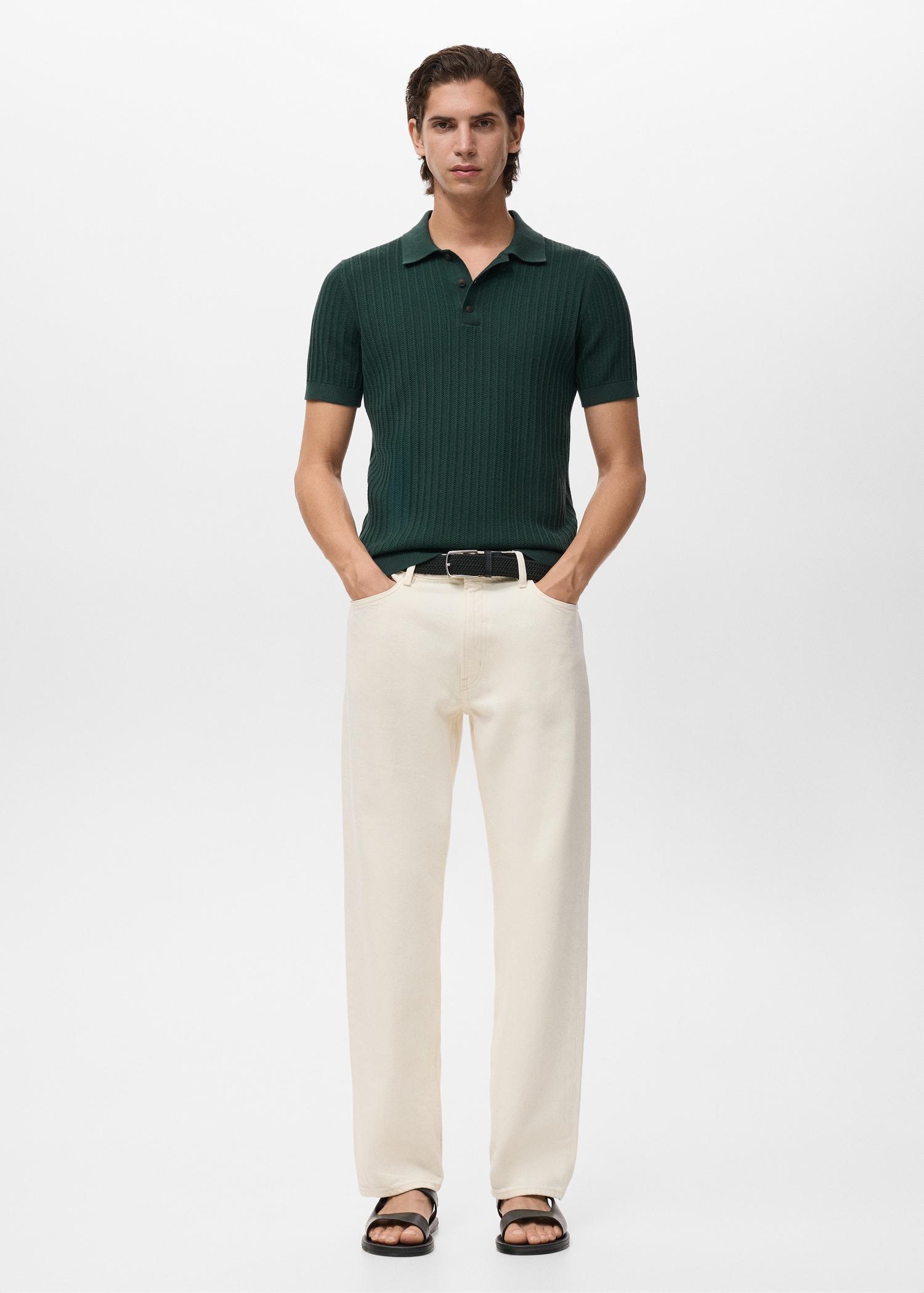 Fine-knit herringbone polo shirt - Men | MANGO USA Product Image