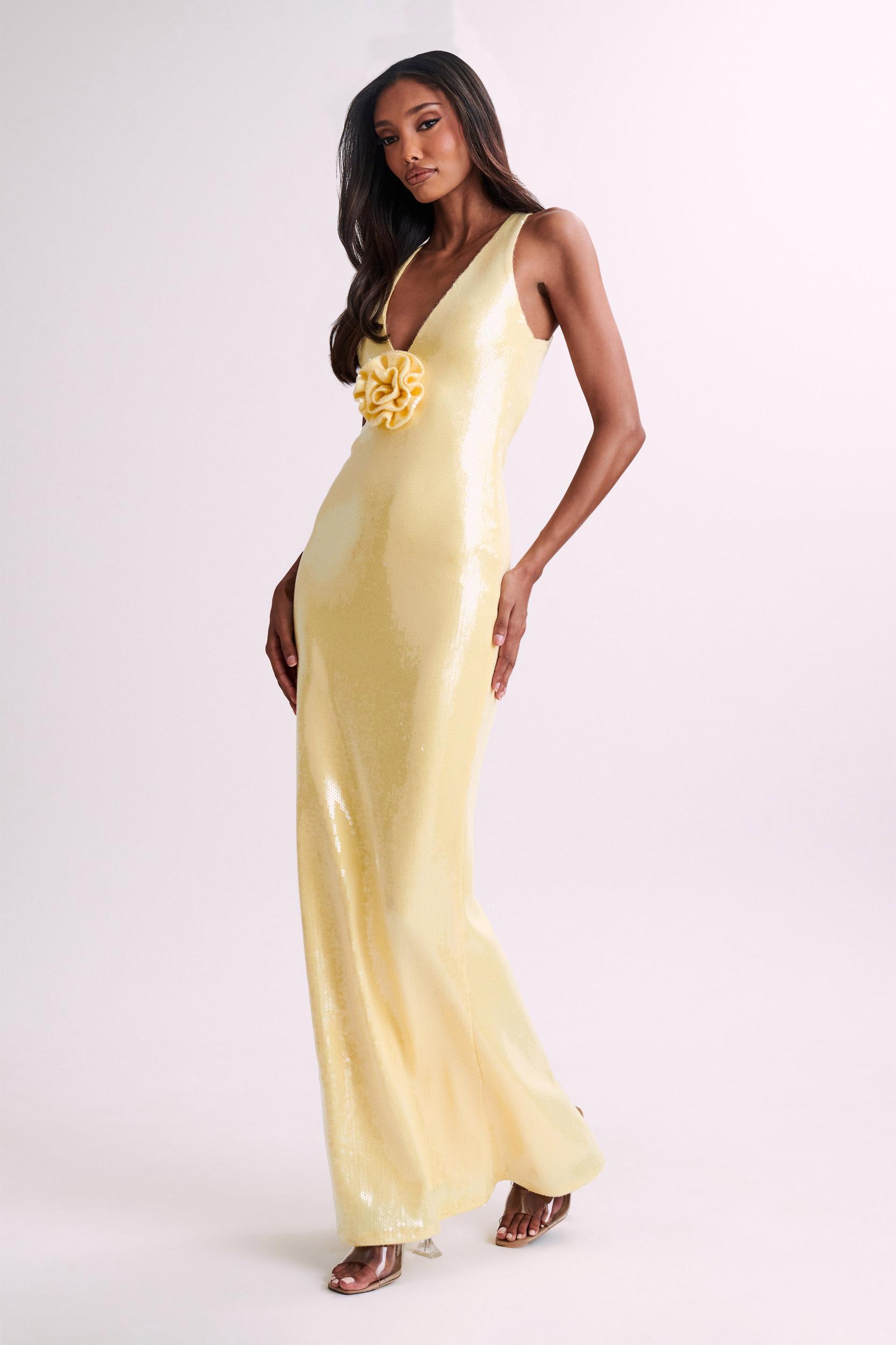 Eliza Rose Sequin Maxi Dress - Lemon Product Image