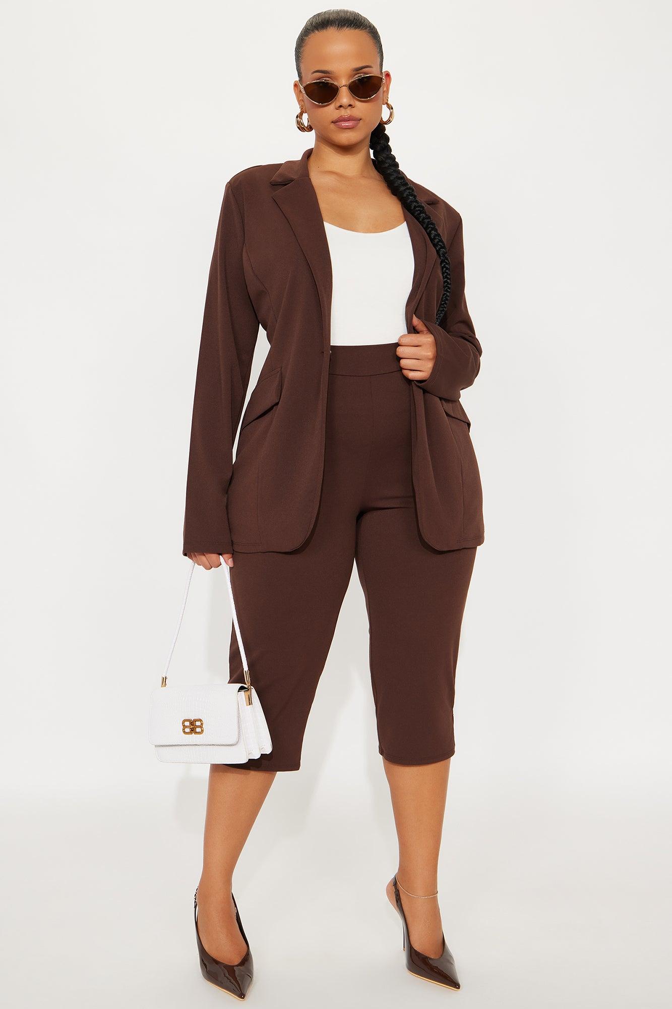 Working It Out Blazer Capri Pant Set - Chocolate Female Product Image