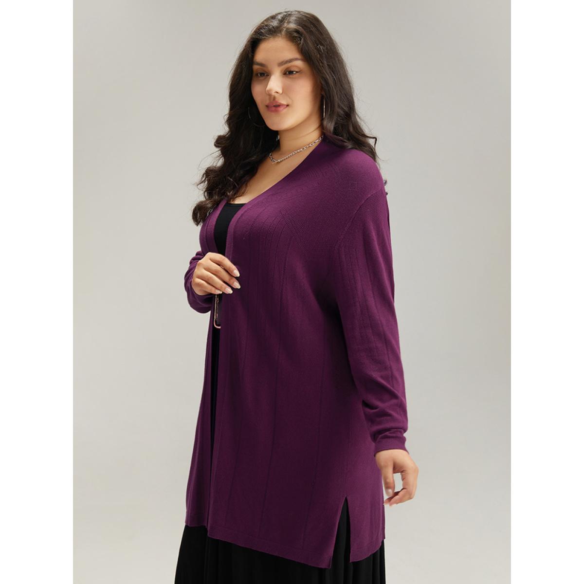Plus Size Supersoft Essentials Plain Hollow Out Open Front Cardigan Purple Women Basics Loose Long Sleeve Everyday Cardigans BloomChic 18-20/2X Product Image