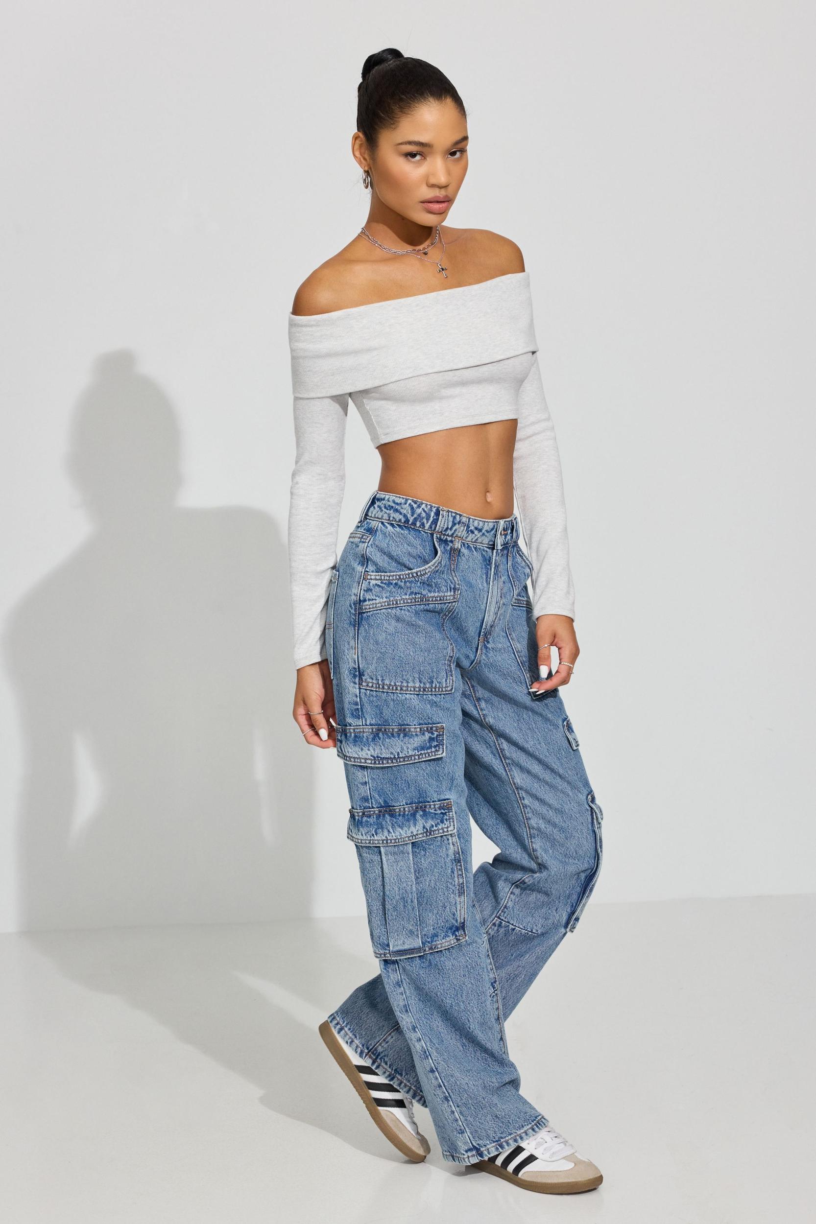 High Rise Wide Cargo Jeans Product Image