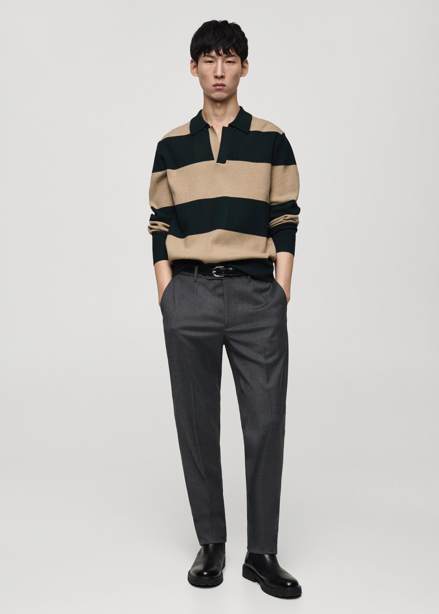 Striped design polo sweater - Men | MANGO USA Product Image