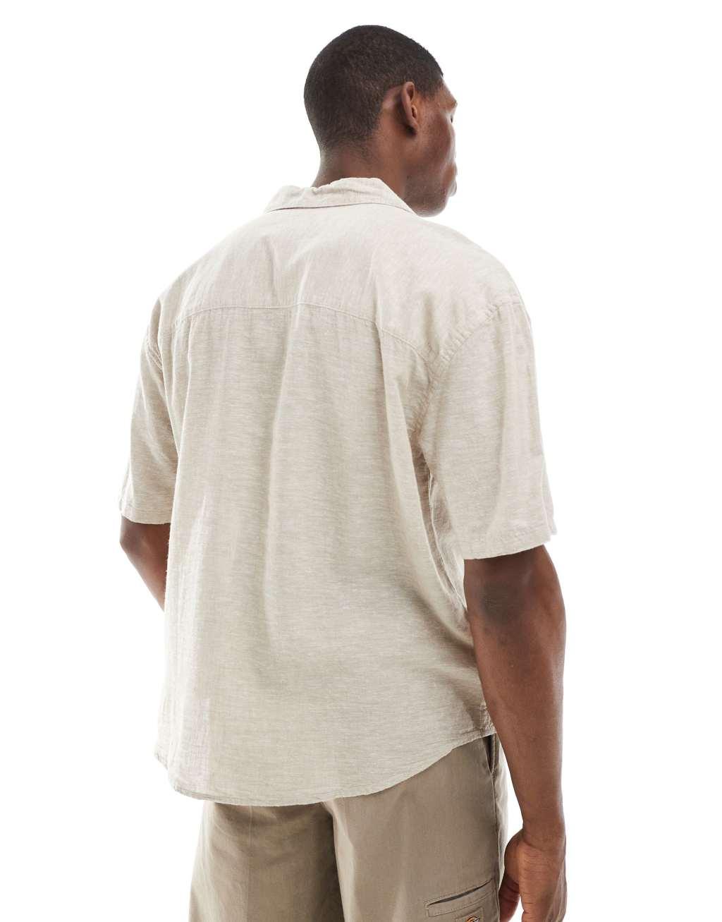 ONLY & SONS linen mix relaxed resort shirt in beige Product Image