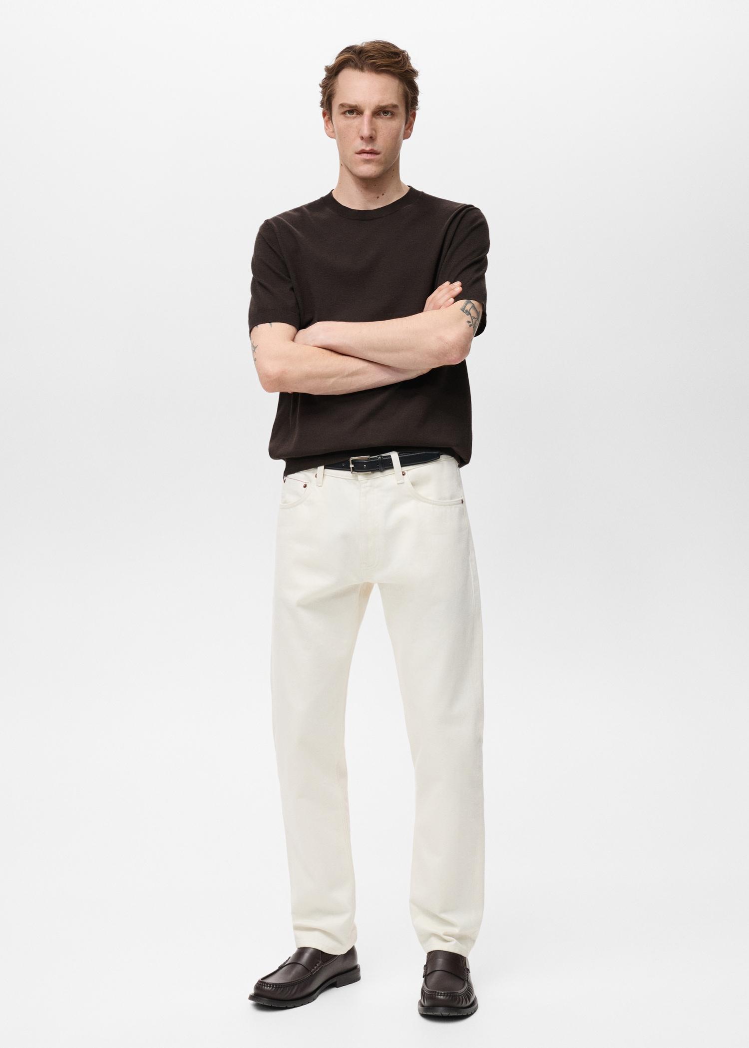 Cotton fine-knit t-shirt - Men | MANGO USA Product Image