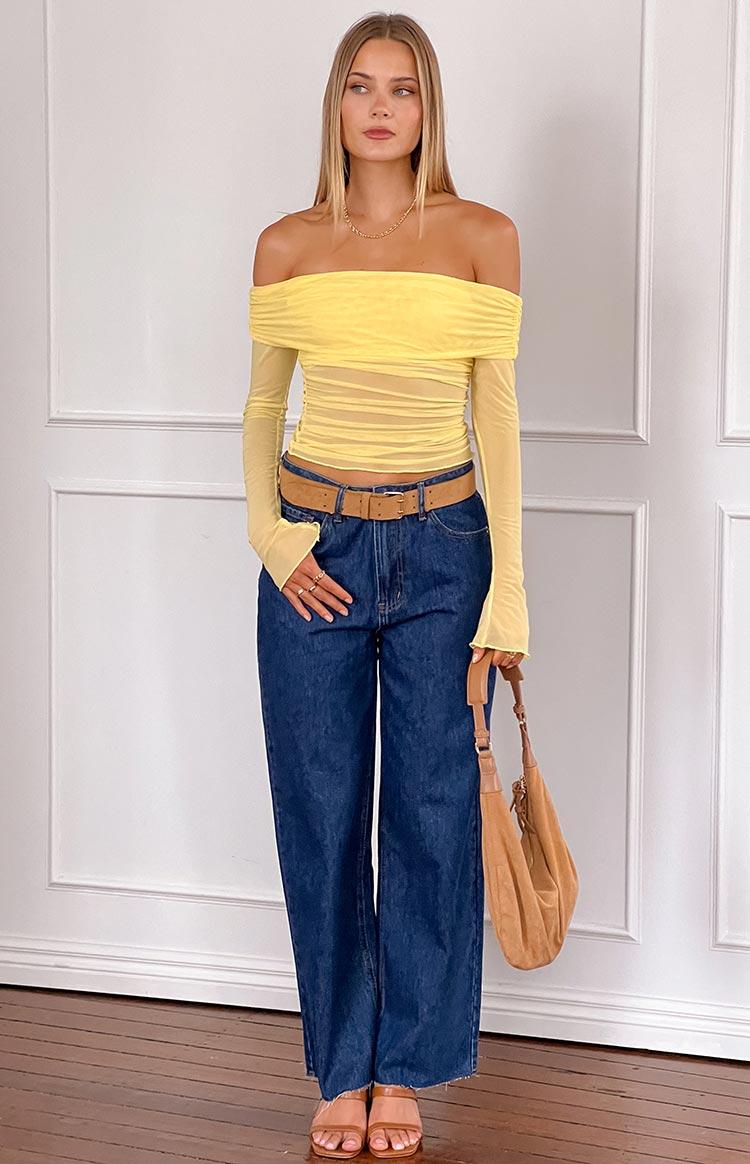 Sky Yellow Mesh Off Shoulder Top Girls Product Image