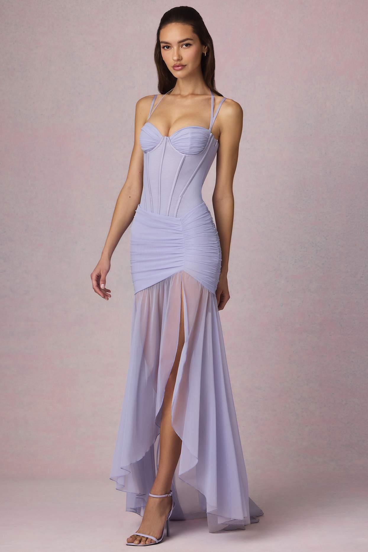 Ruched Asymmetric Corset Gown in Lilac Product Image