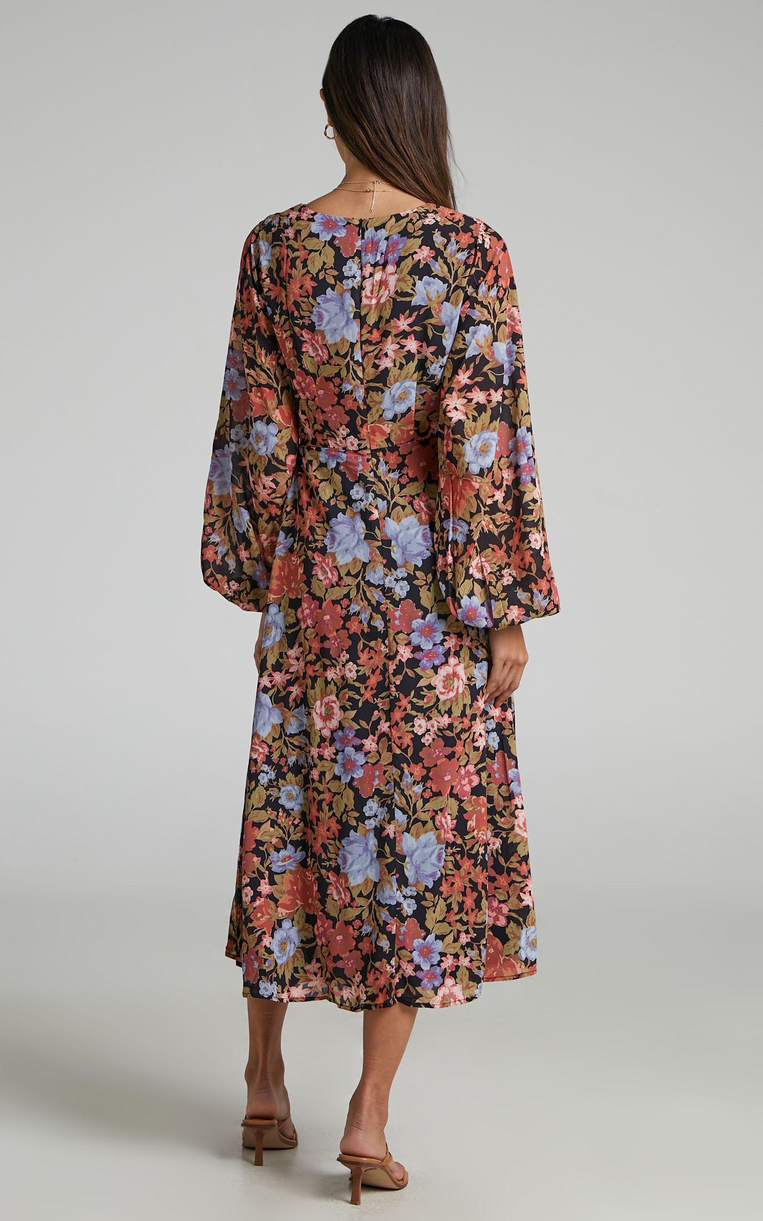 Henny Midi Dress - Long Sleeve Split Dress in Dusk Floral Product Image