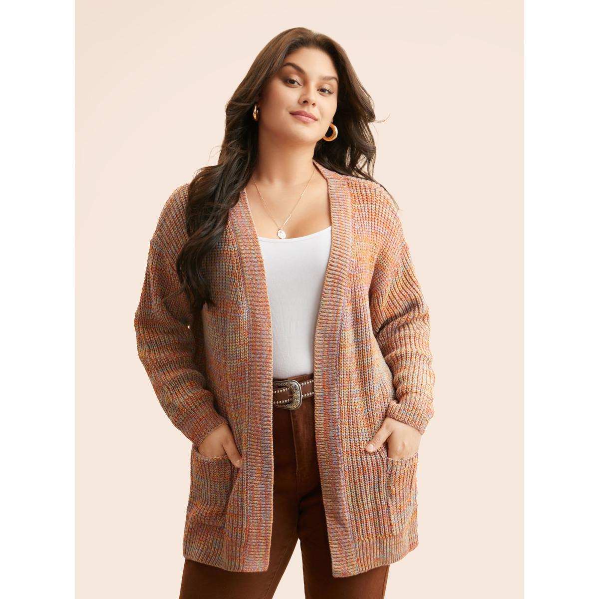 Plus Size Heather Patch Pocket Drop Shoulder Cardigan Multicolor Women Casual Loose Long Sleeve Everyday Cardigans BloomChic 10/M Product Image