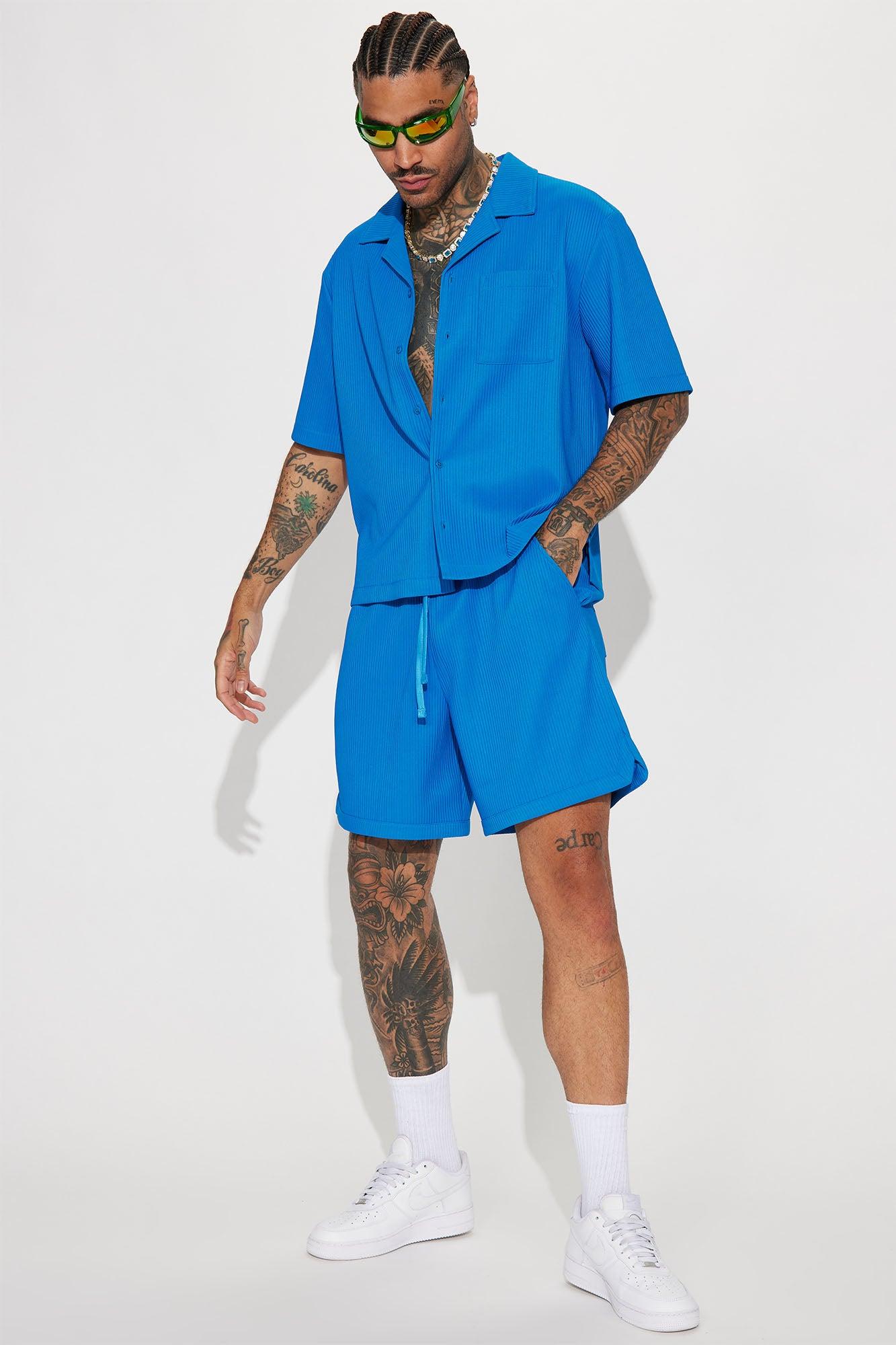 Show Up Short Sleeve Cuban Shirt - Blue Product Image