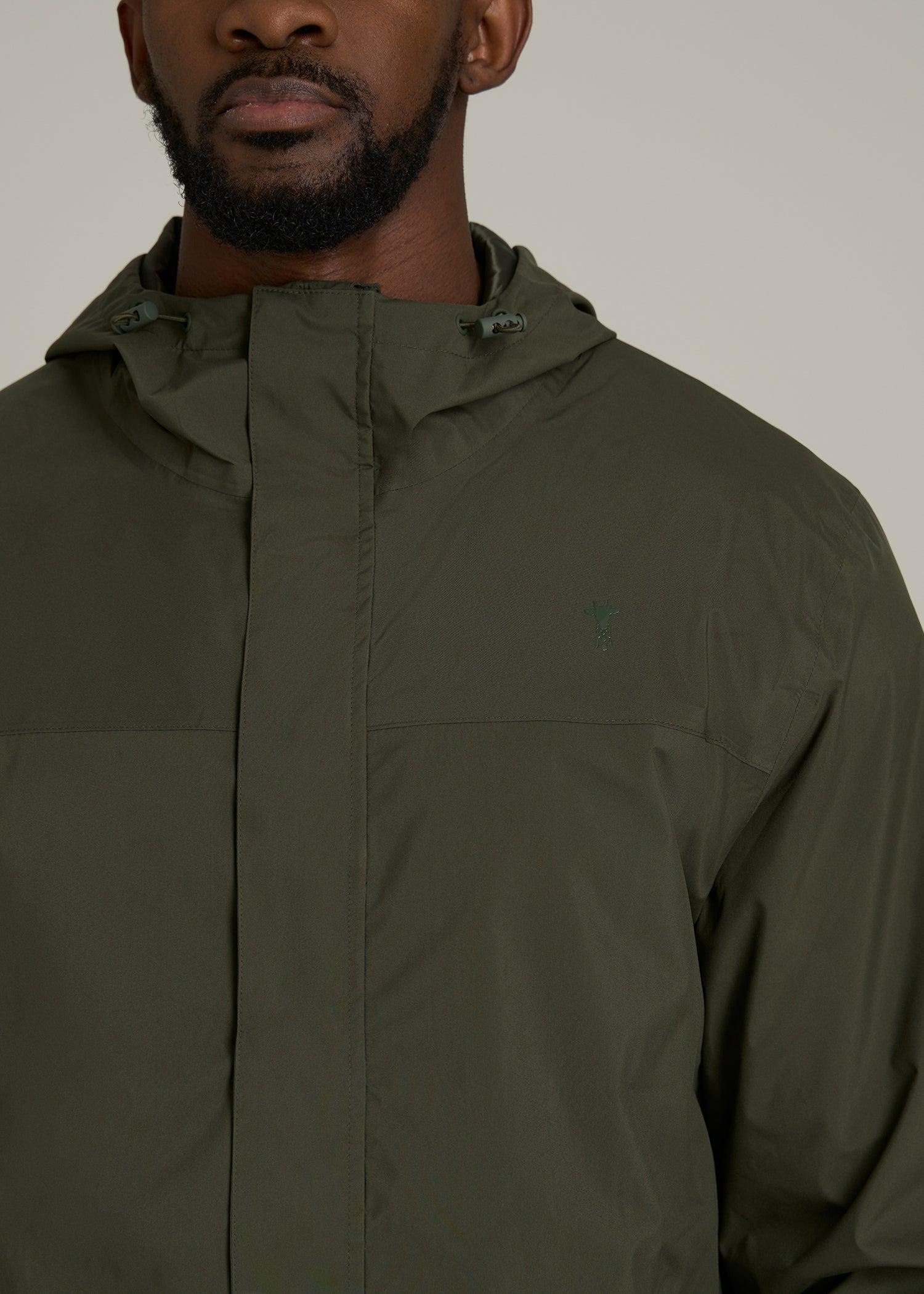 Lightweight Rain Jacket for Tall Men in Dark Olive Green Male Product Image