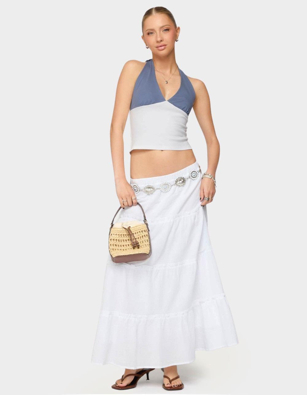 EDIKTED Petite Charlotte Tiered Maxi Skirt - WHITE Product Image