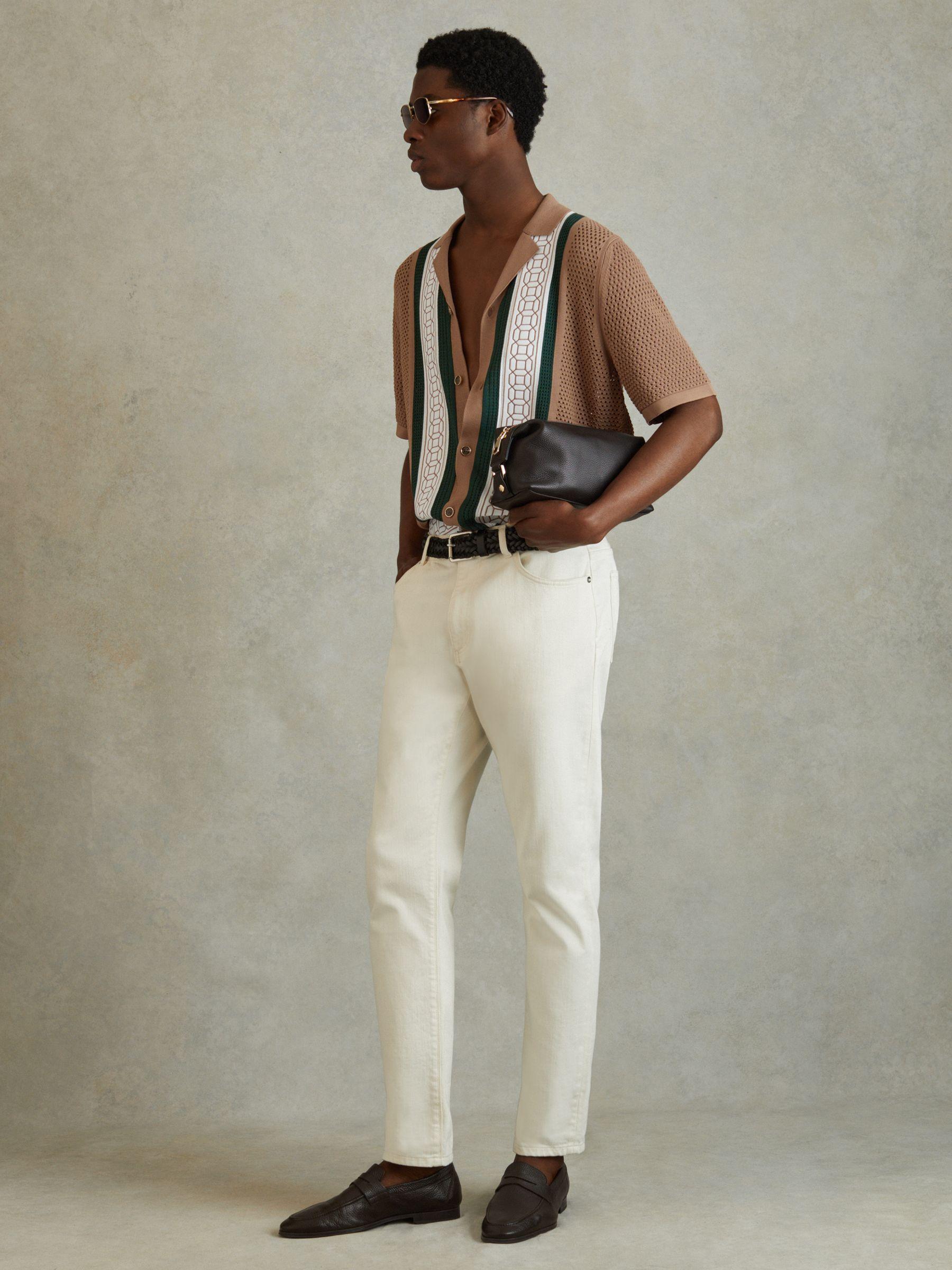 Embroidered Cuban Collar Shirt in Camel/Green Product Image