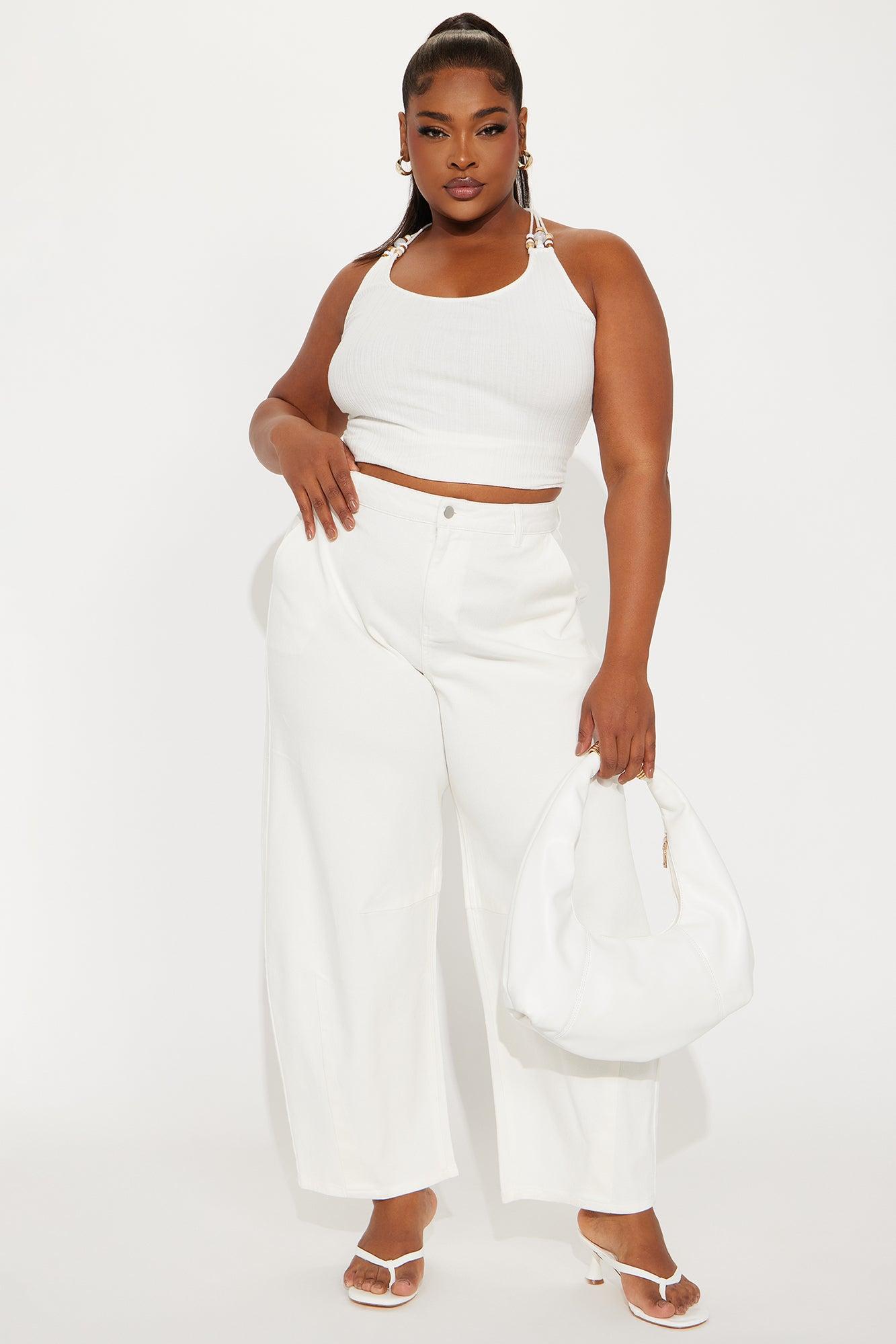 Myka Wide Leg Twill Barrel Pant - White Product Image