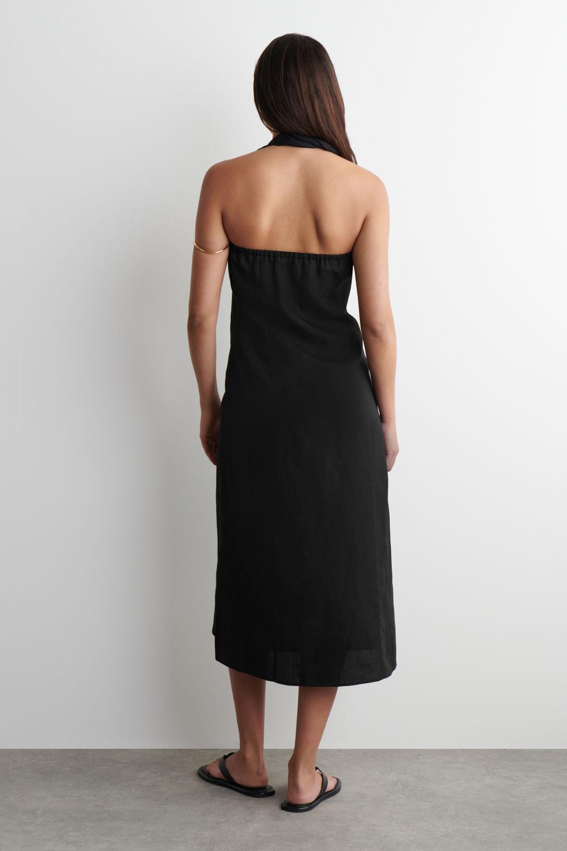 TWISTED LINEN-BLEND HALTERNECK DRESS Product Image