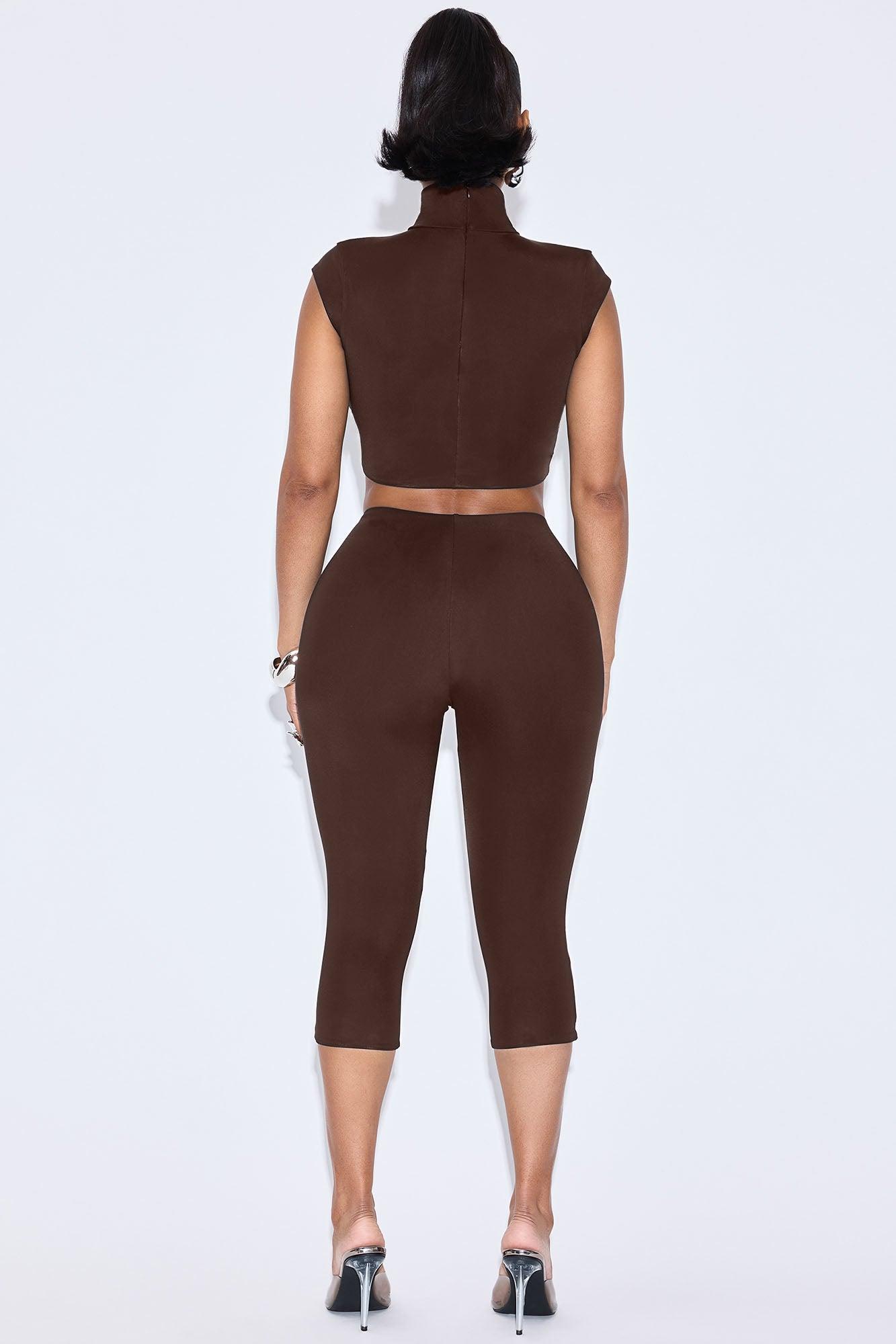 Jayla Double Lined Capri Pant Set - Chocolate Female Product Image