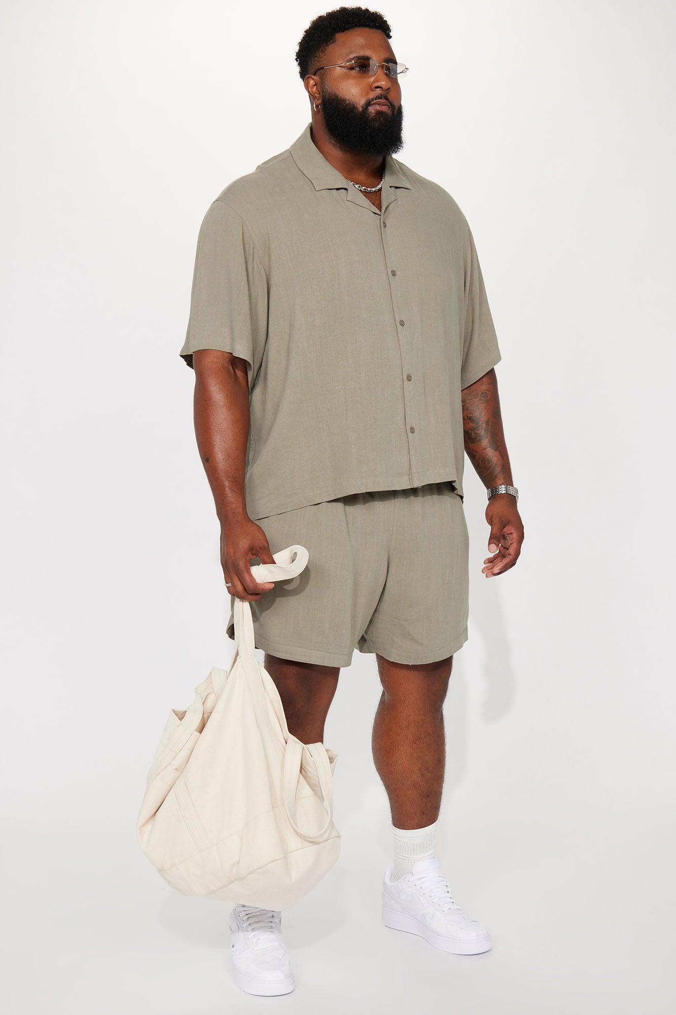 Can't Quit Textured Linen Button Up Shirt - Olive Product Image