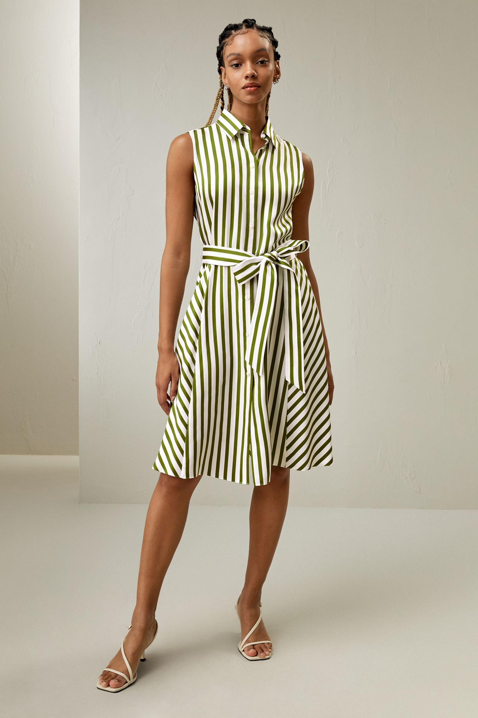 Silk Striped Sleeveless Dress Product Image