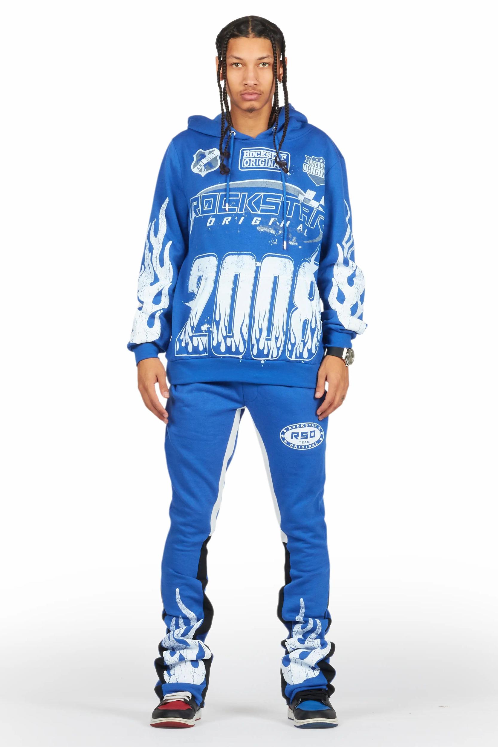 Amos Royal Blue Stacked Flare Hoodie Track Set Male Product Image