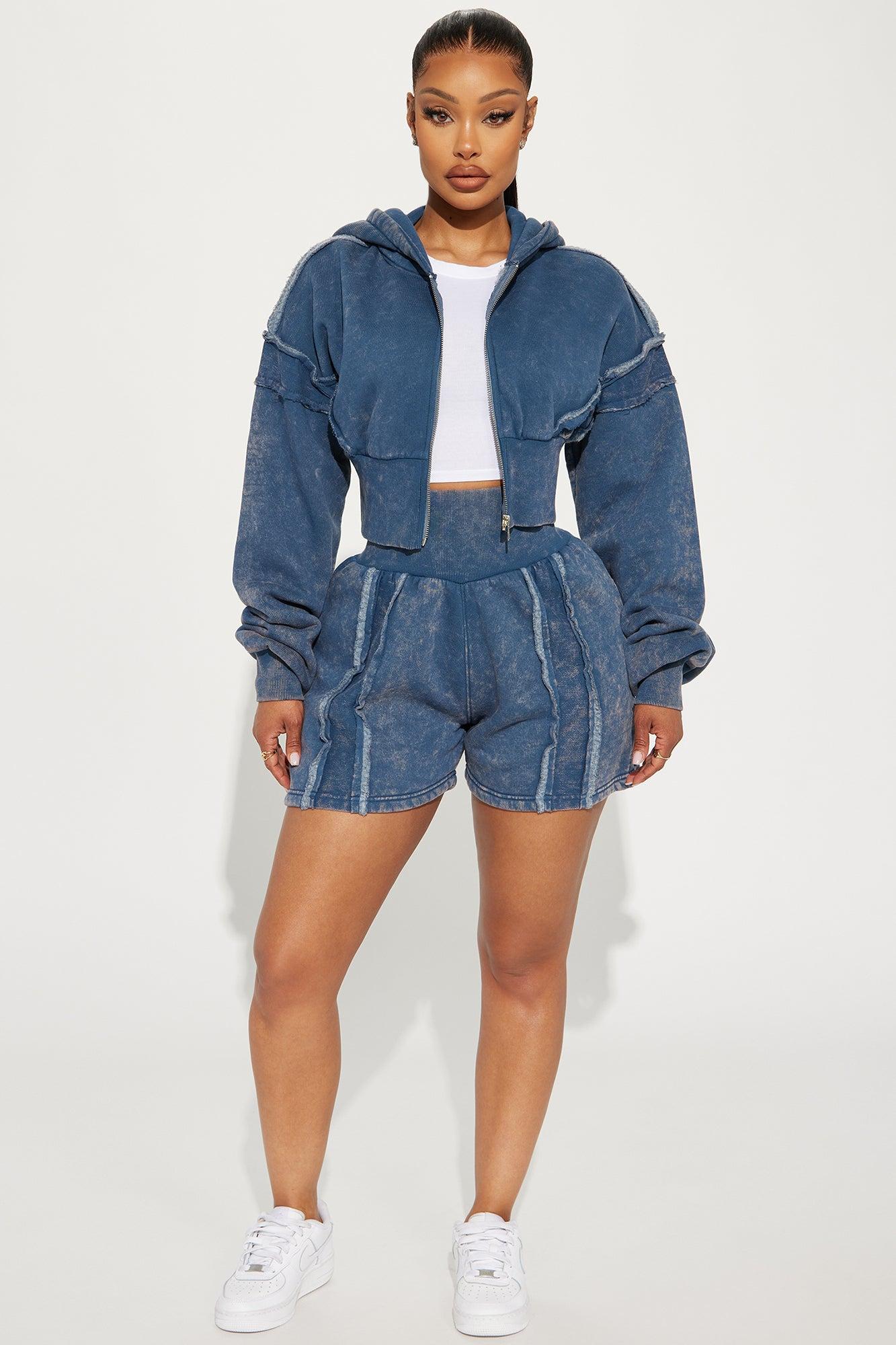 Kamaya Washed Cropped Fleece Hoodie - Slate Blue Product Image