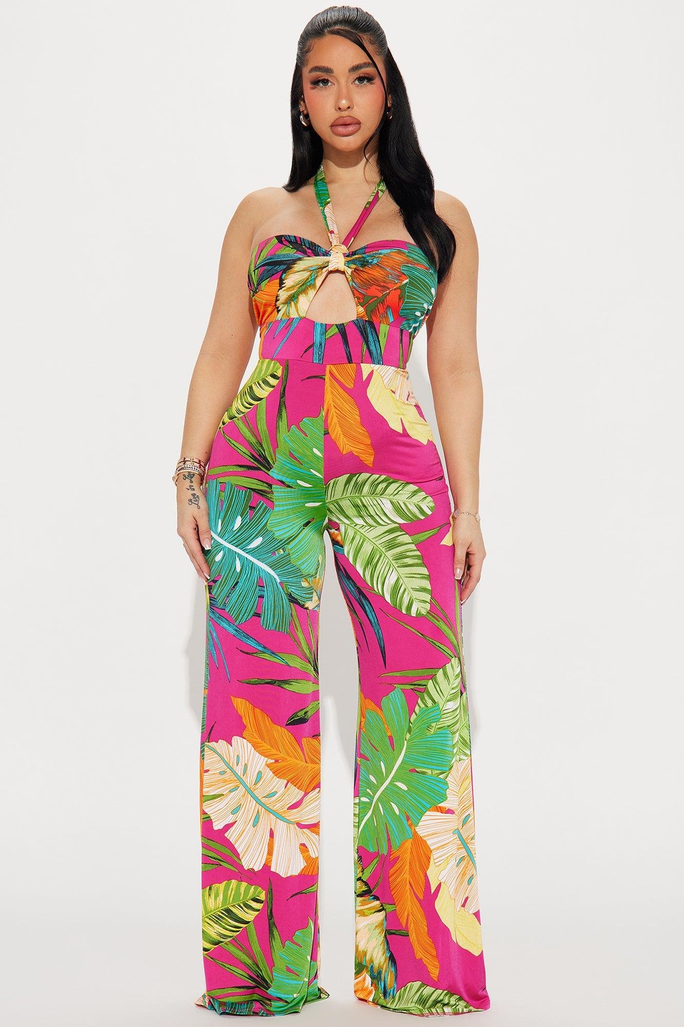 By The Palm Trees Jumpsuit - Fuchsia/combo Product Image