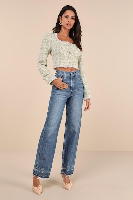 Instinctively Upscale Green Tweed Lurex Cropped Jacket Product Image