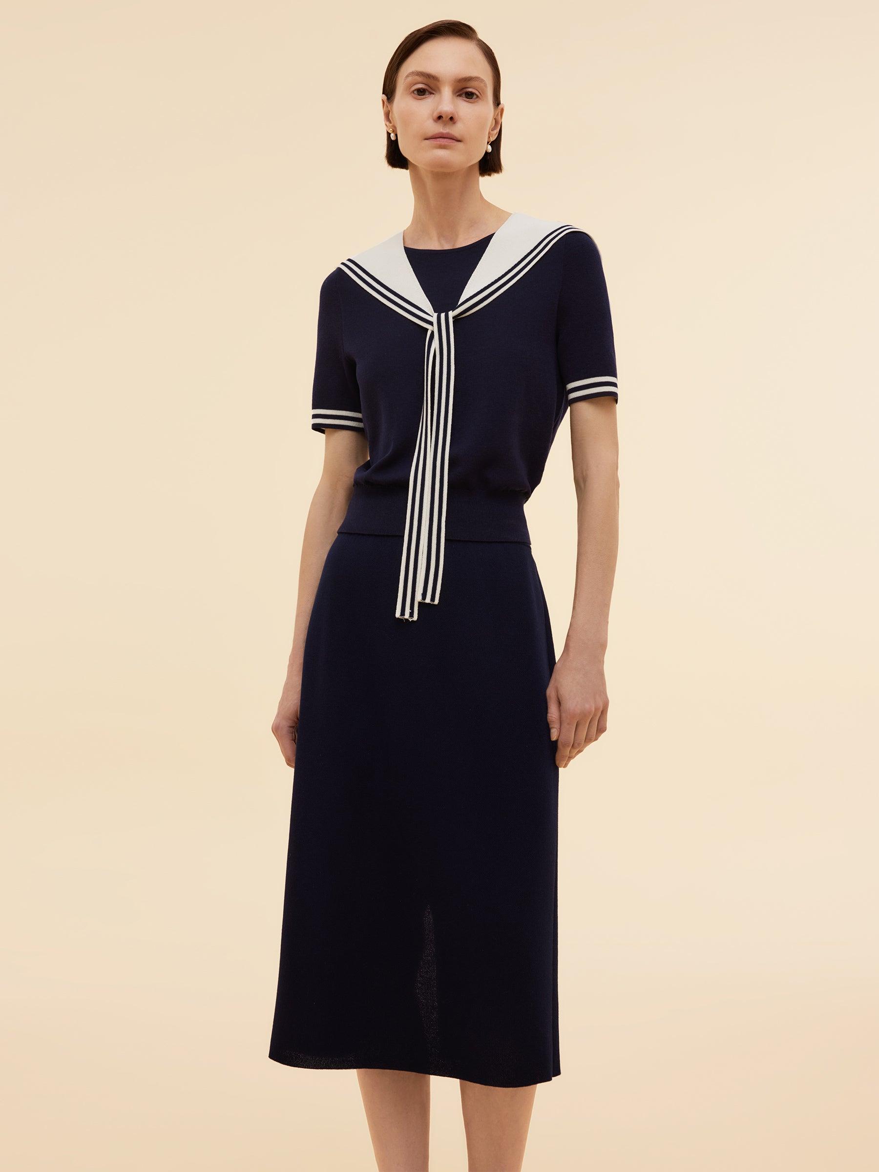 Tencel Blend Knit Top And Column Skirt Two-Piece Set Product Image