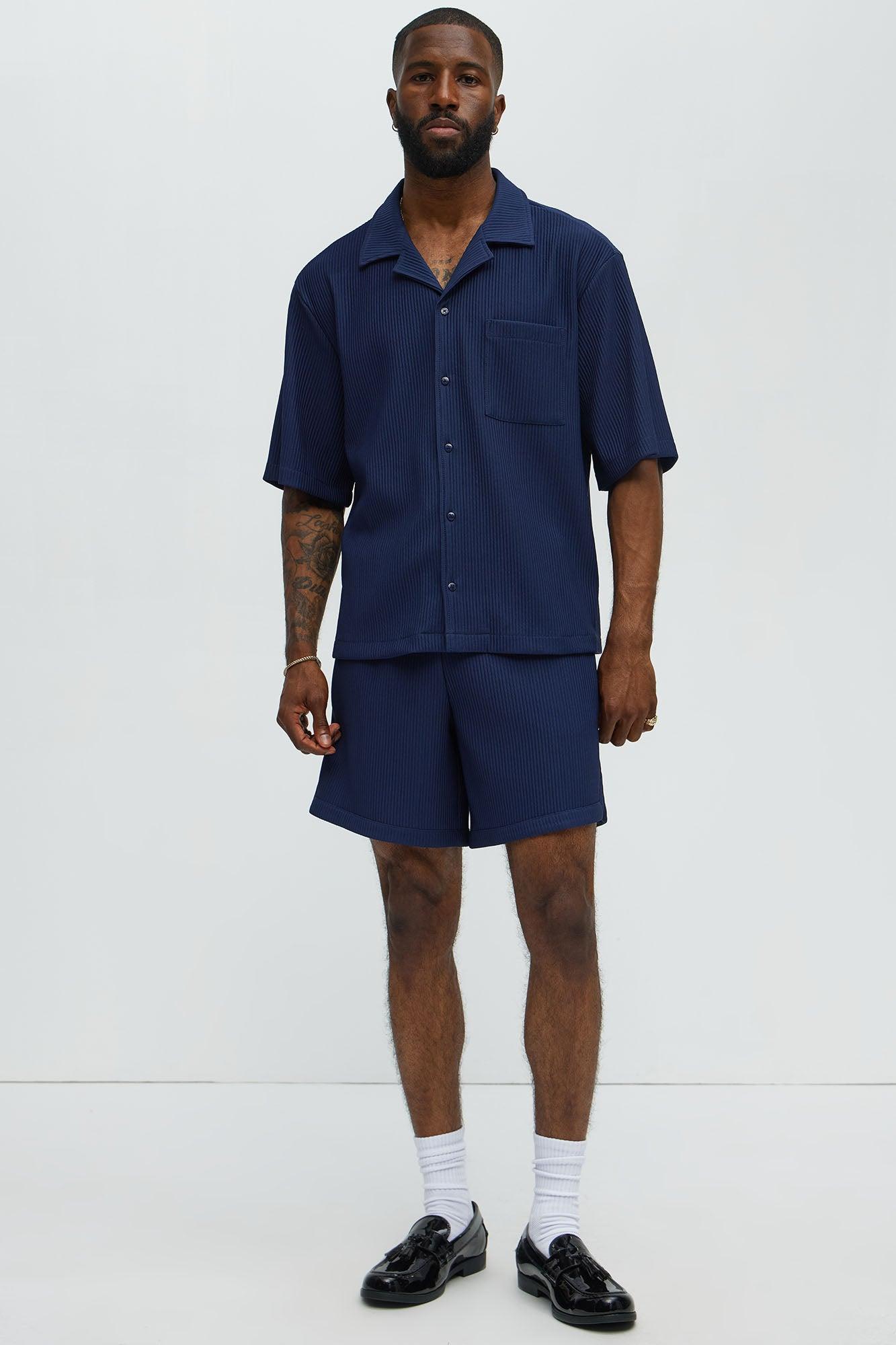 Show Up Short Sleeve Cuban Shirt - Navy Product Image