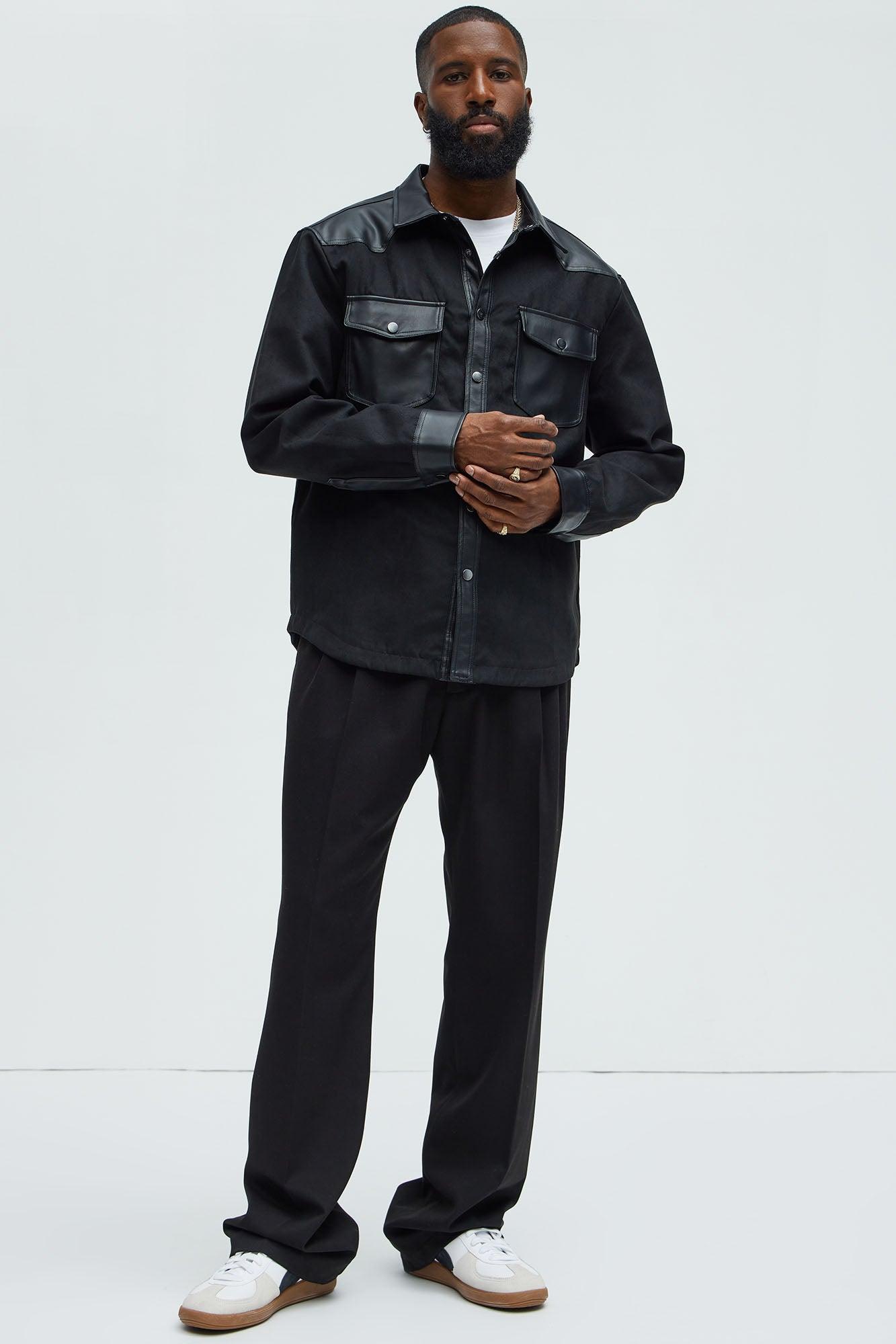 Rowdy Faux Suede Leather Shirt - Black Product Image