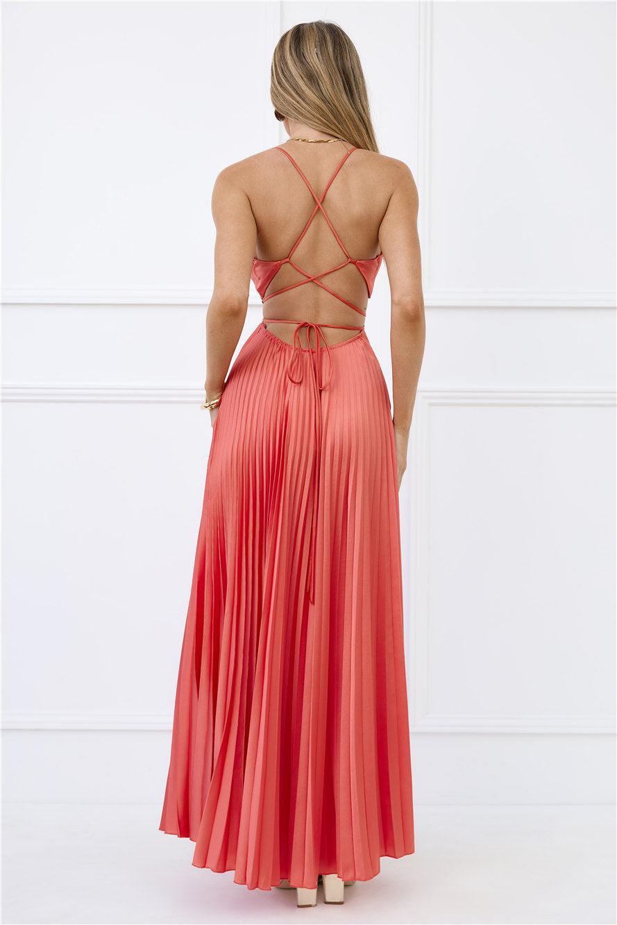 In My Prime Satin Maxi Dress Coral Product Image