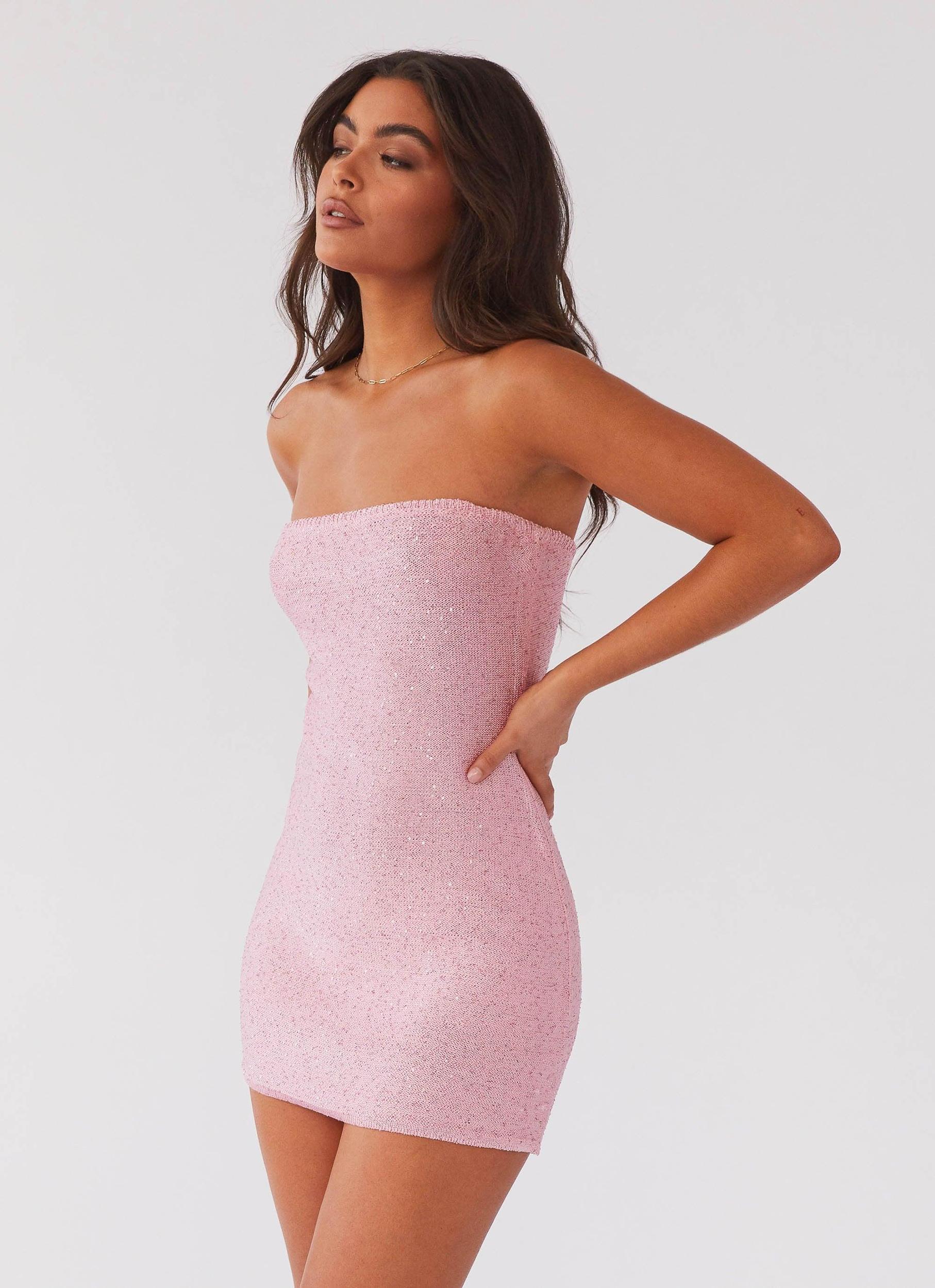 Dance The Night Tube Knit Mini Dress - Pink Dusk Product Image