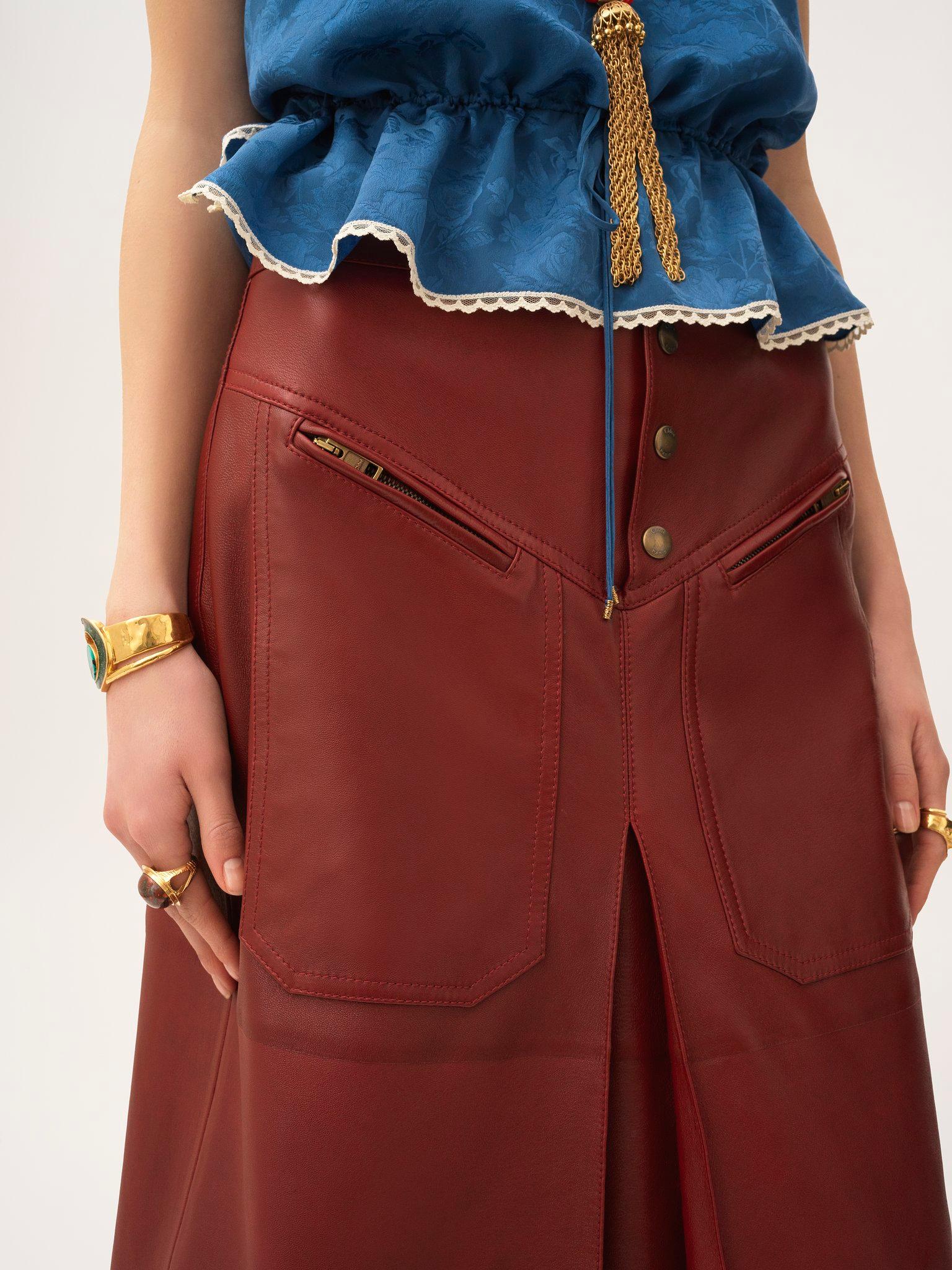 Knee-length skirt in leather Product Image