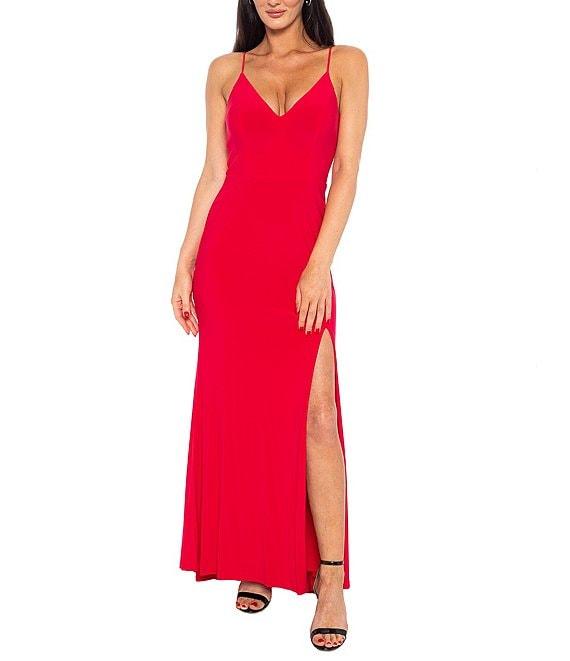 Jump V-Neck Sleeveless Side Slit Long Gown Product Image